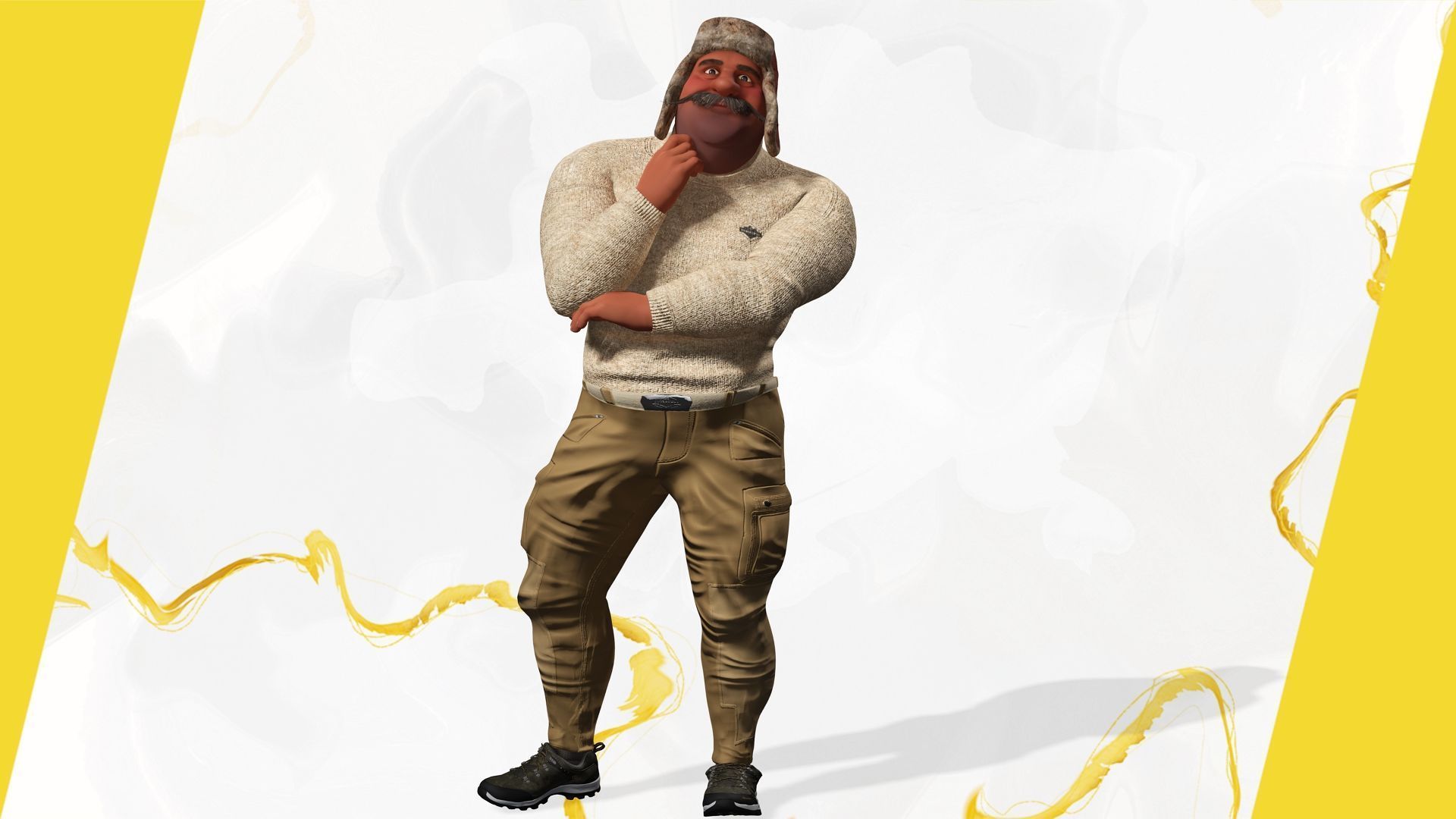 Cartoon Man with Moustache and Winter Hat Toon Winter Low-poly 3D model_9