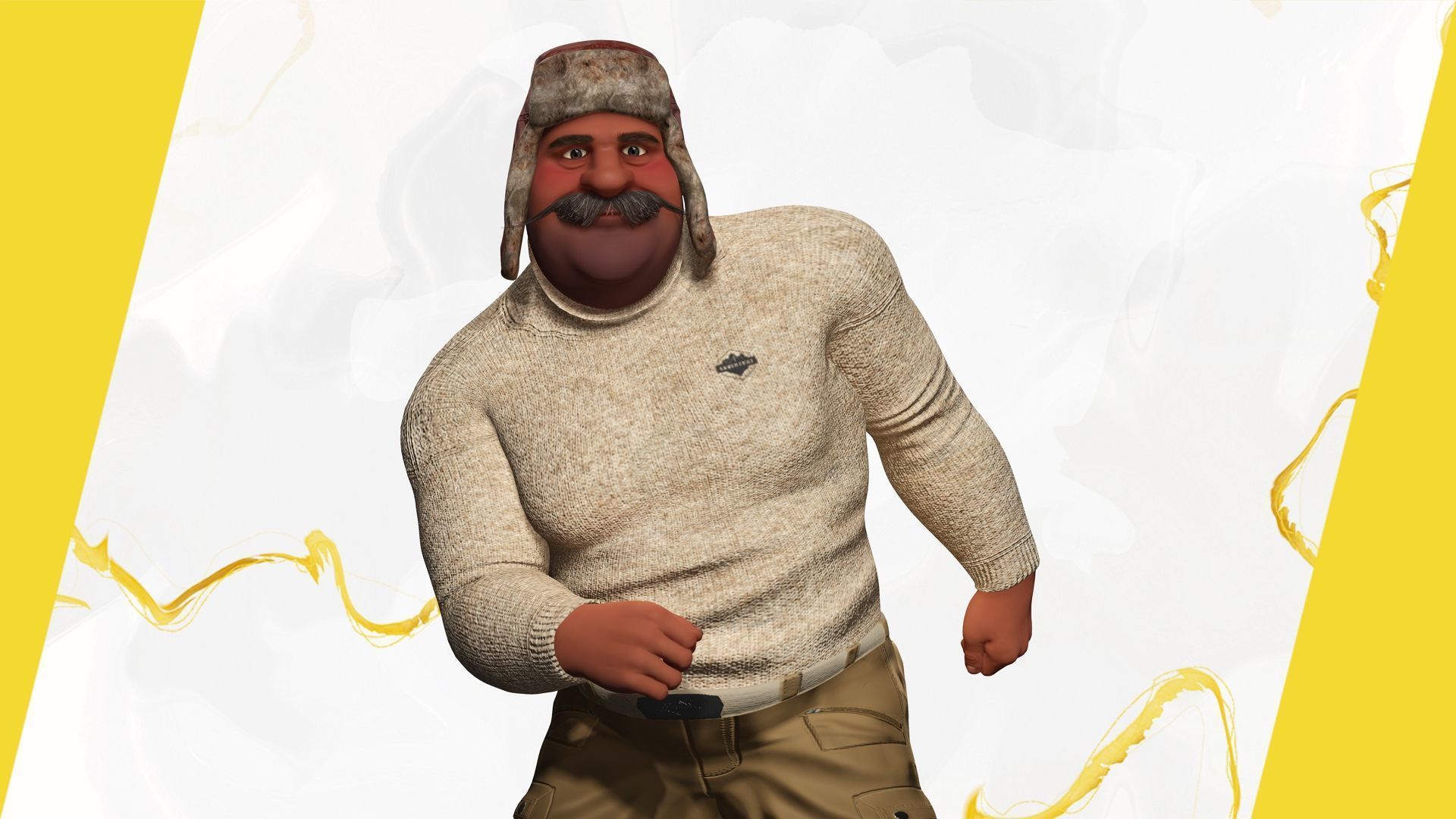 Cartoon Man with Moustache and Winter Hat Toon Winter Low-poly 3D model_16