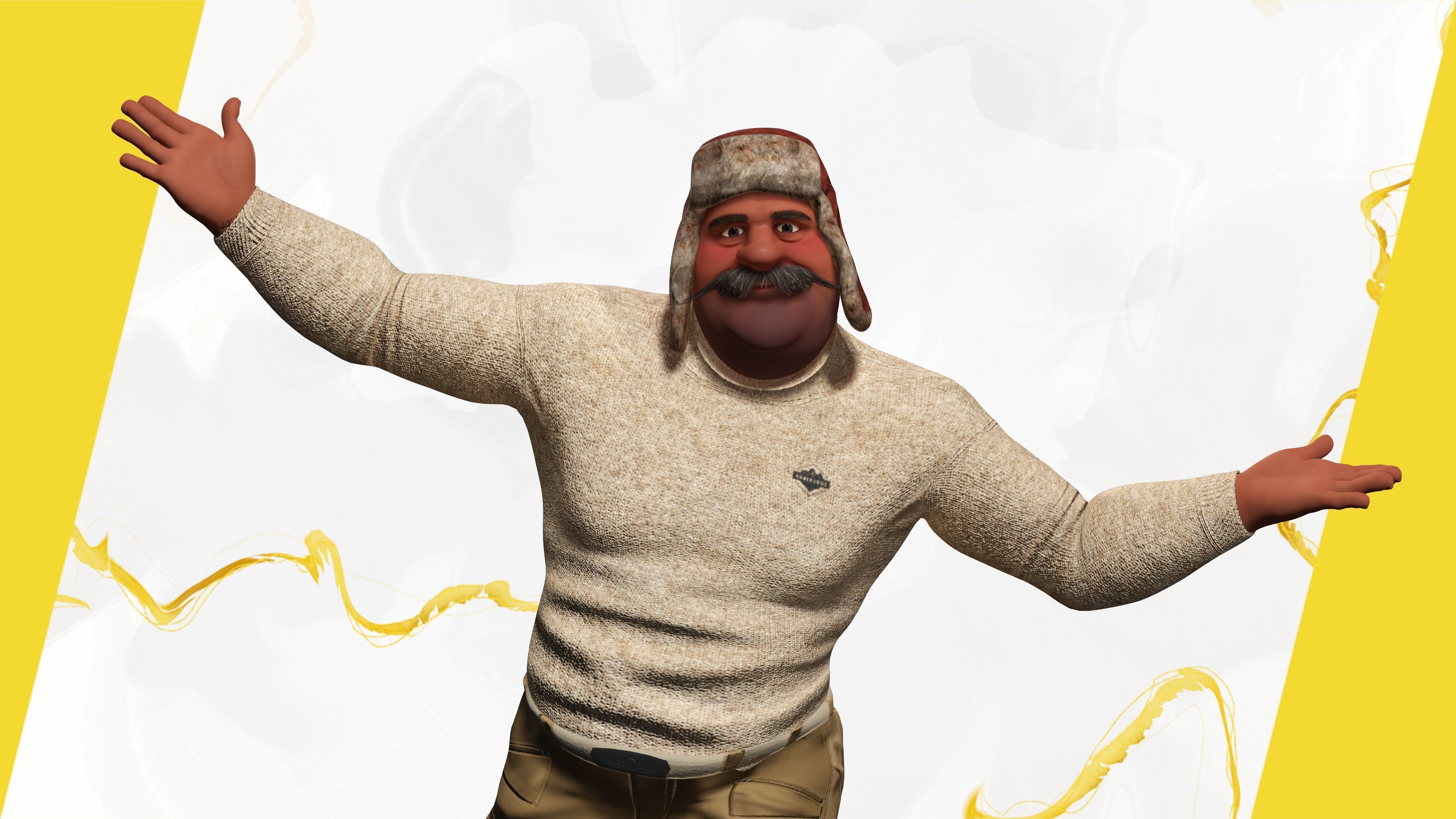 Cartoon Man with Moustache and Winter Hat Toon Winter Low-poly 3D model_13