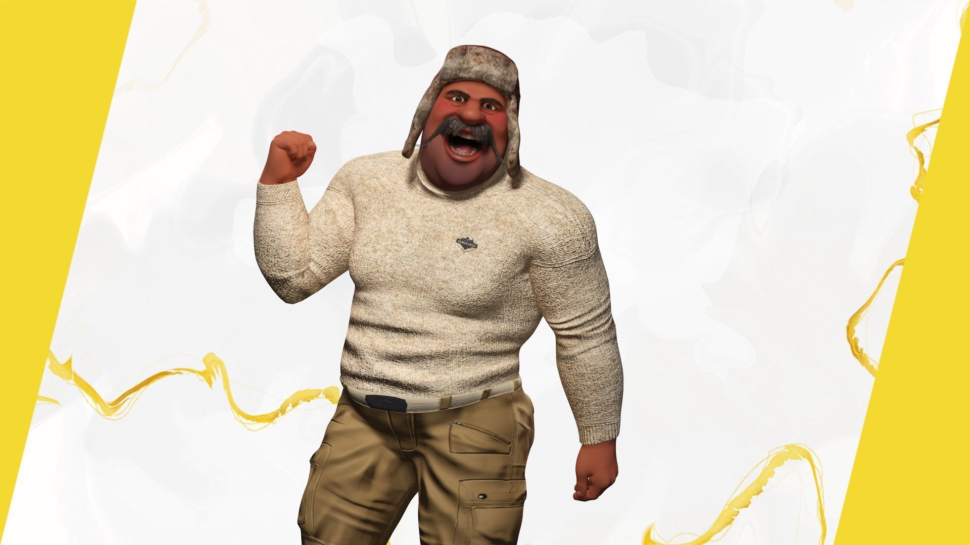 Cartoon Man with Moustache and Winter Hat Toon Winter Low-poly 3D model_7