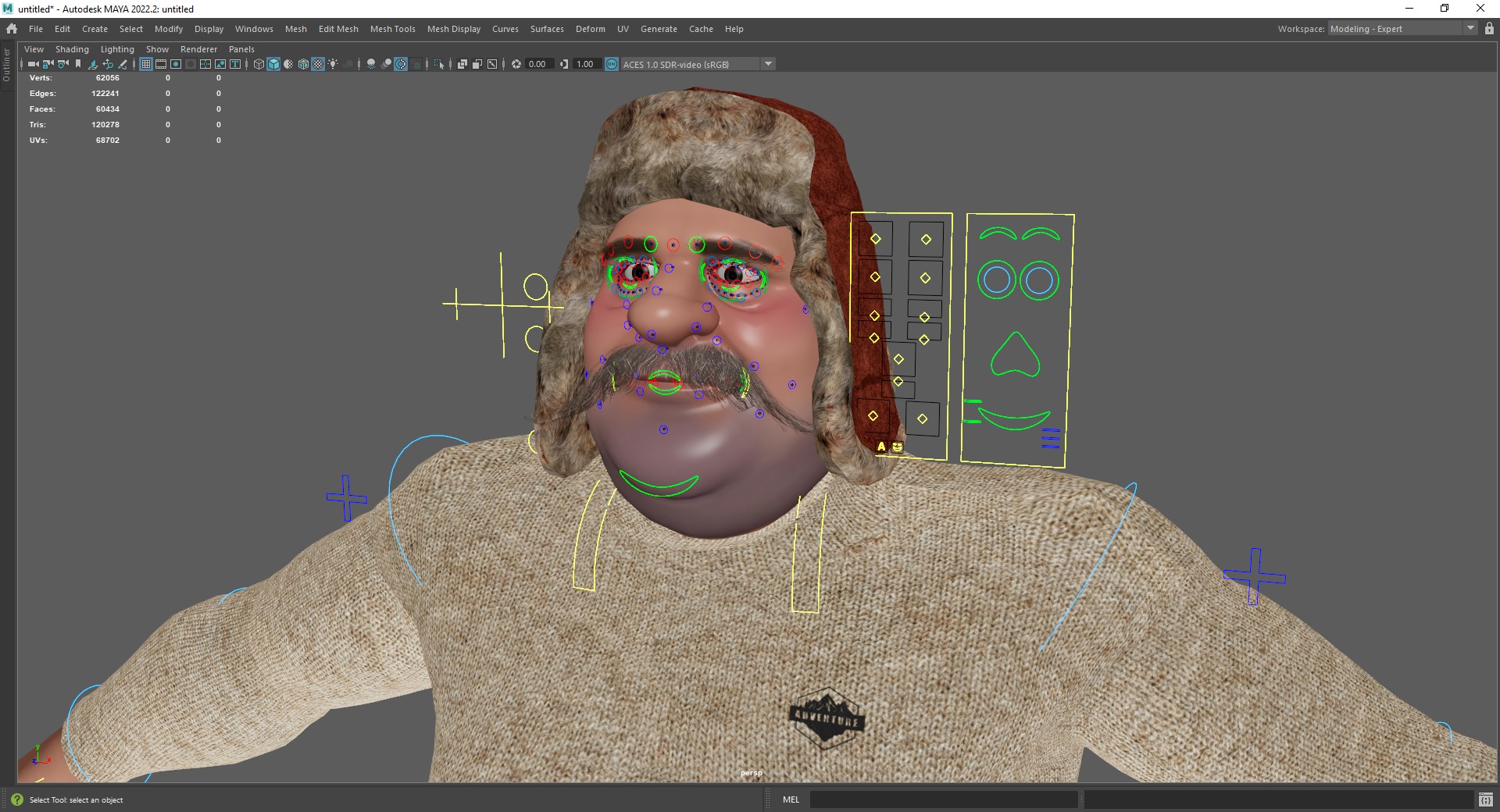 Cartoon Man with Moustache and Winter Hat Toon Winter Low-poly 3D model_25