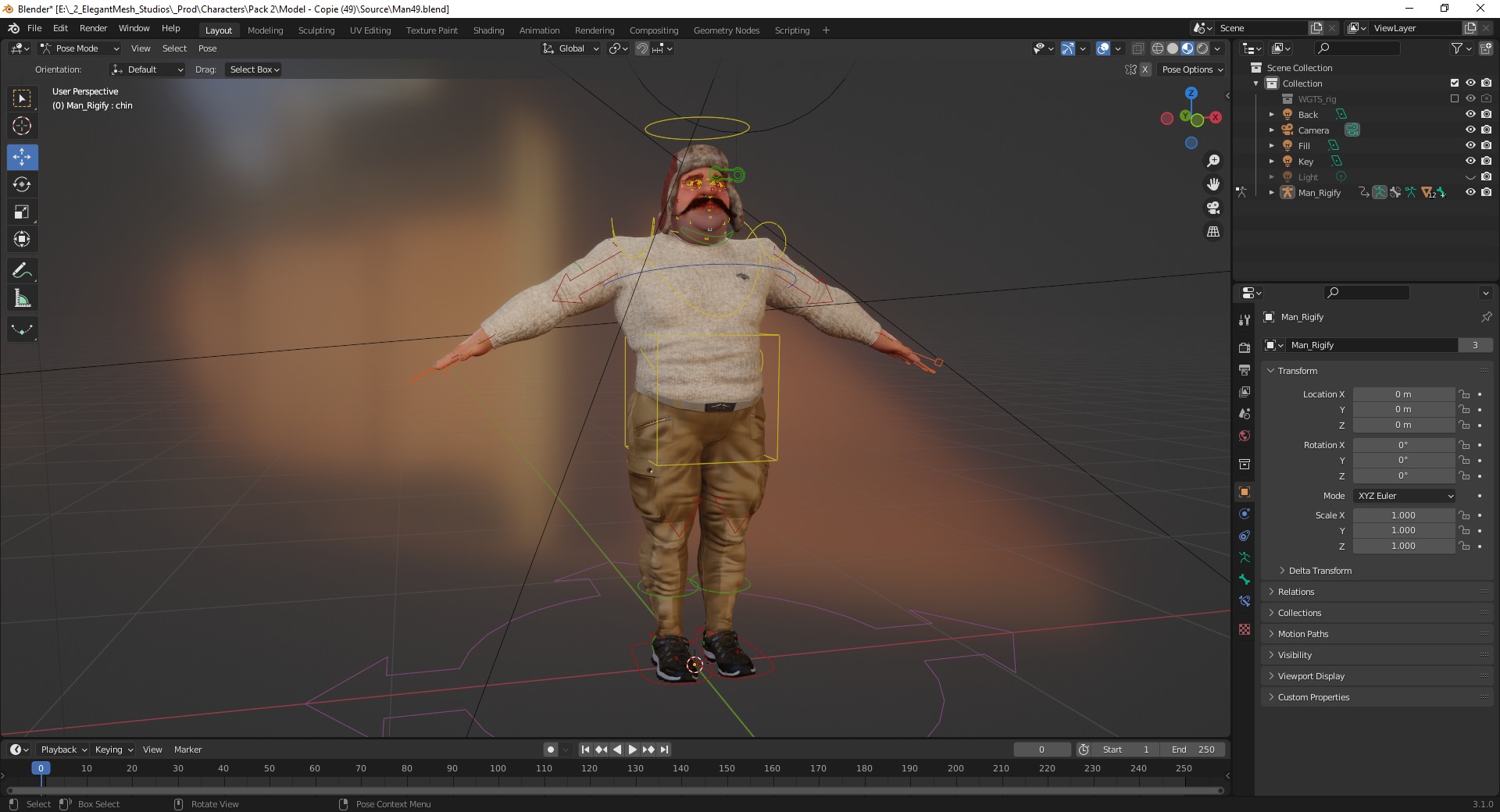 Cartoon Man with Moustache and Winter Hat Toon Winter Low-poly 3D model_20