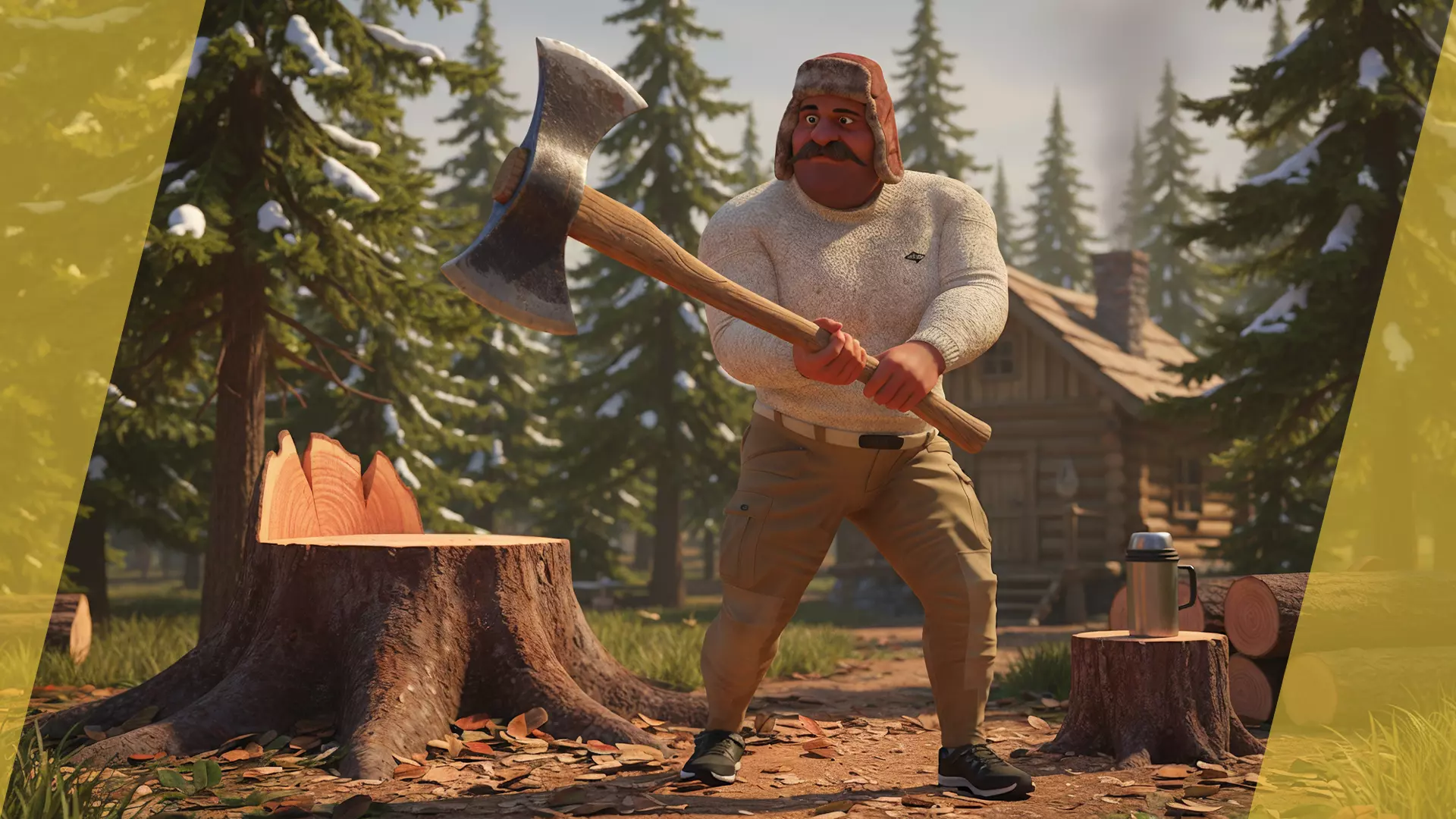 Cartoon Man with Moustache and Winter Hat Toon Winter Low-poly 3D model_4