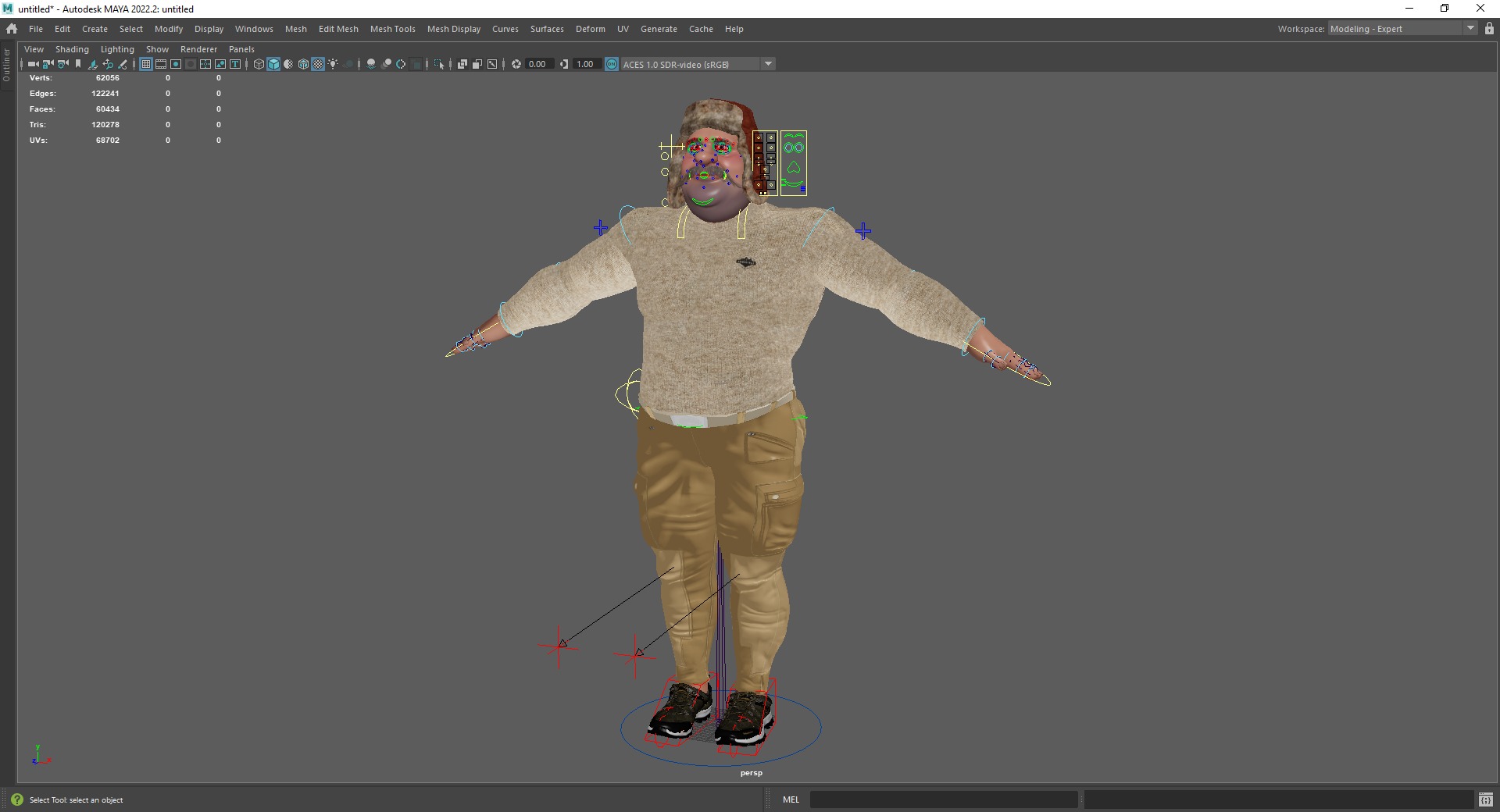 Cartoon Man with Moustache and Winter Hat Toon Winter Low-poly 3D model_24