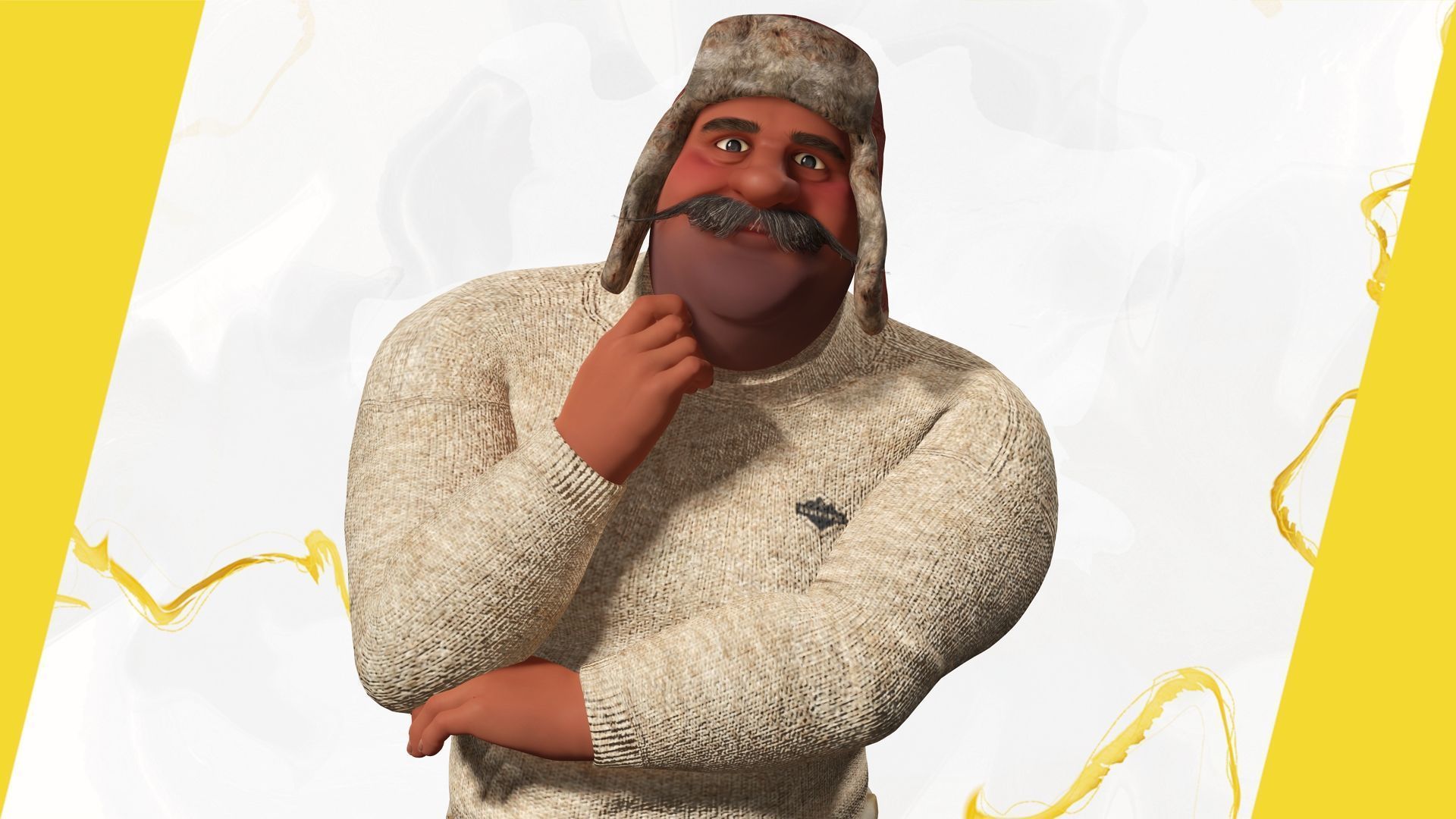 Cartoon Man with Moustache and Winter Hat Toon Winter Low-poly 3D model_8