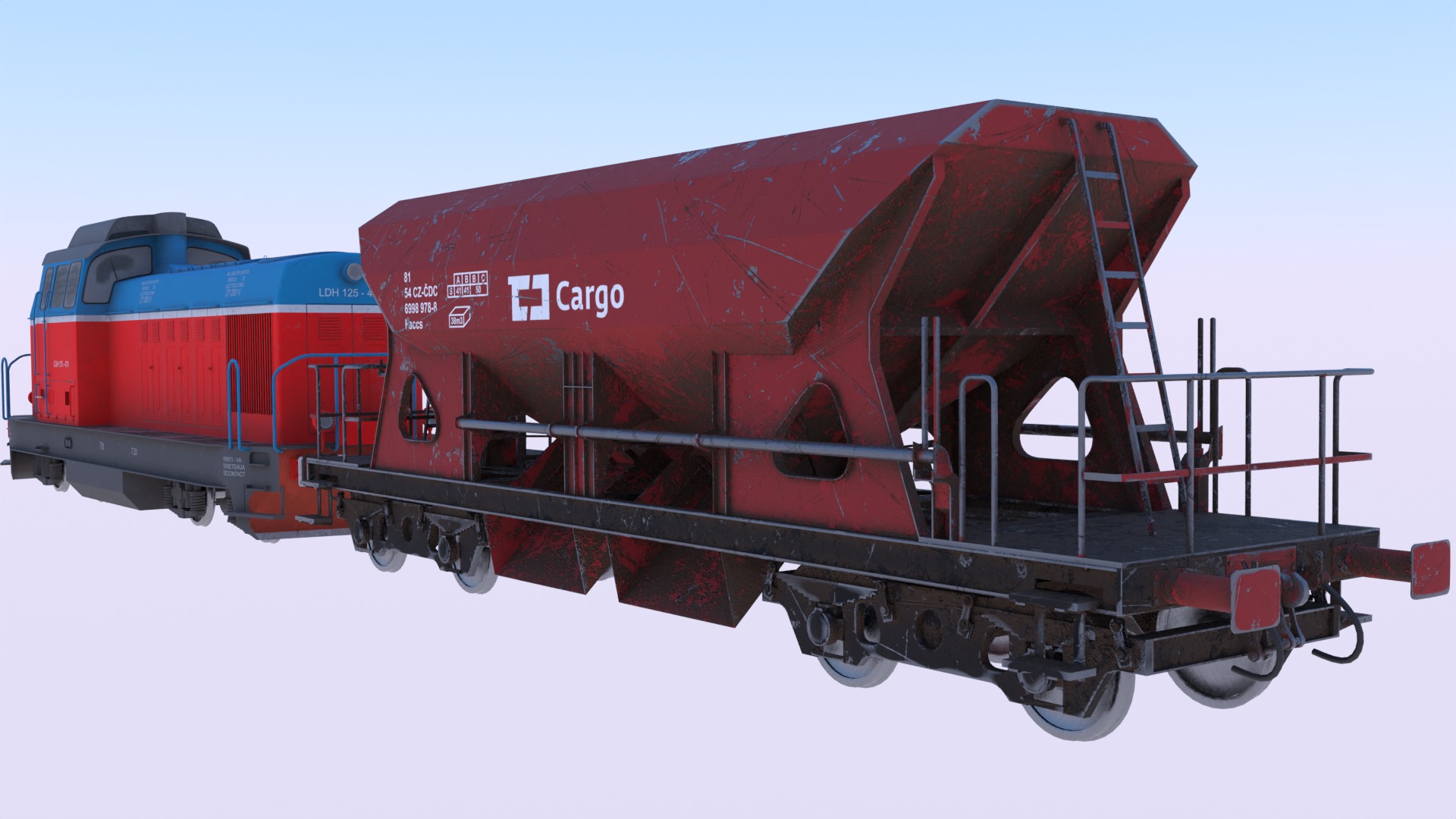 Cargo train PBR II 3D model_2