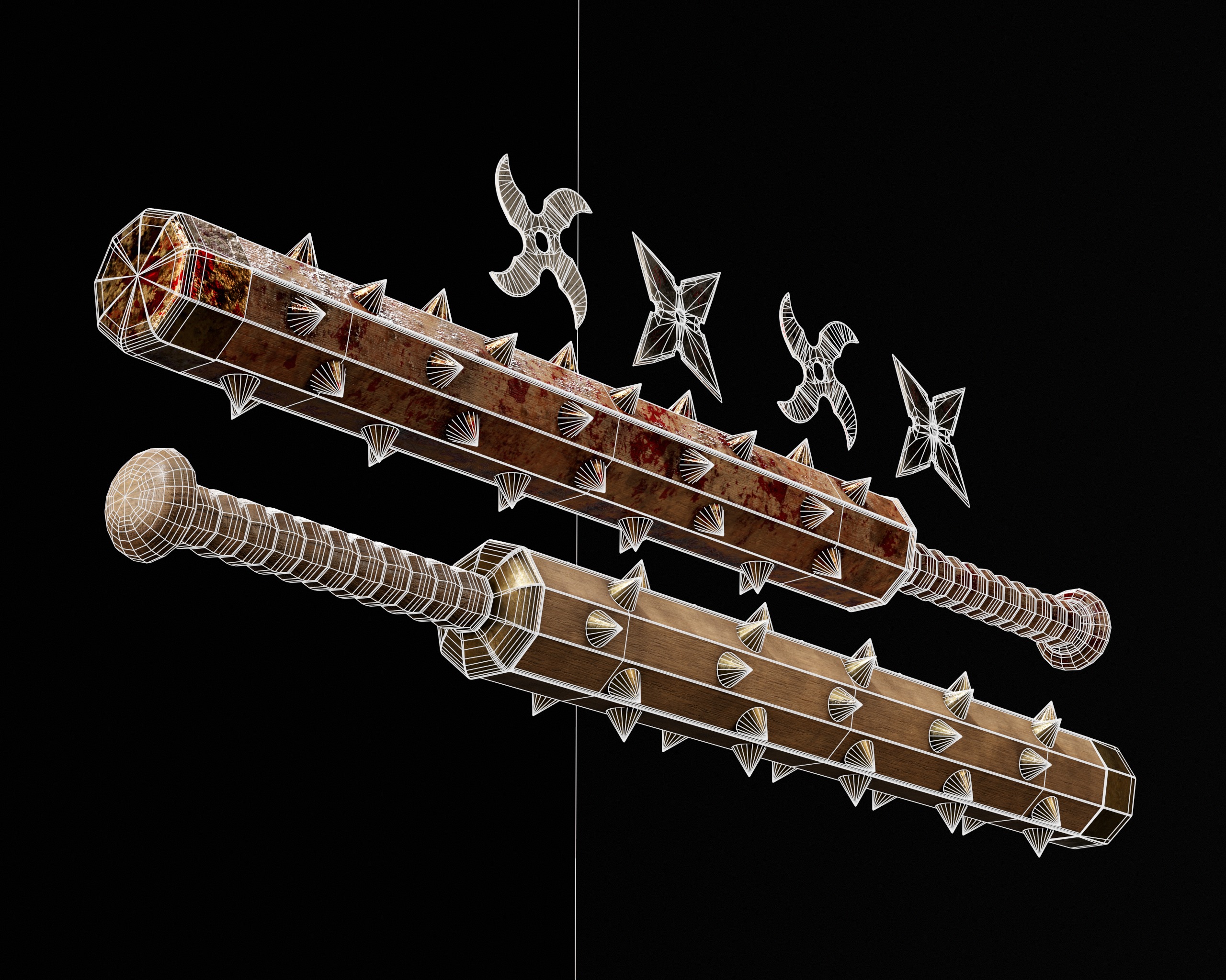 Tetsubo and Shurikens Low-poly 3D model_15