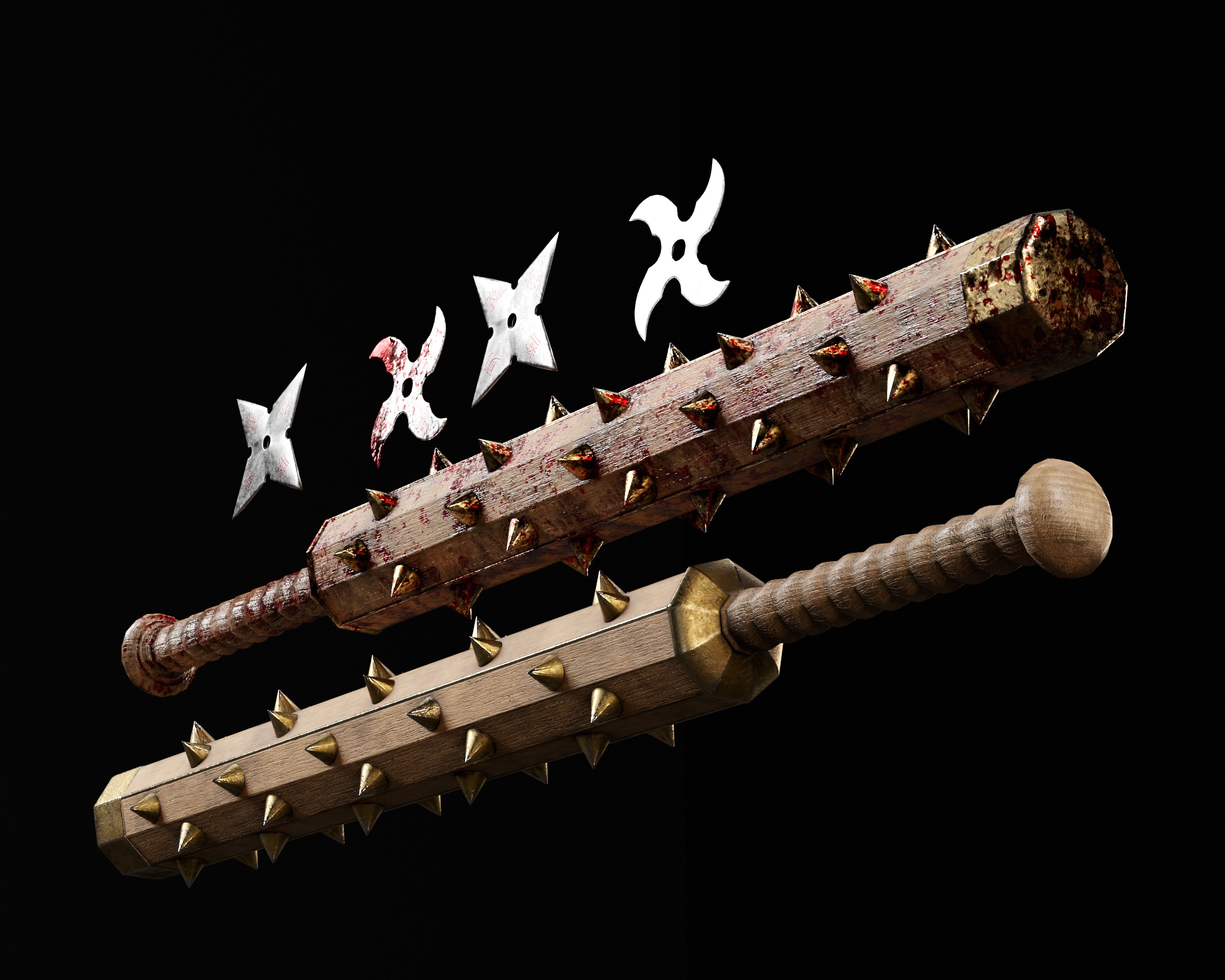 Tetsubo and Shurikens Low-poly 3D model_12