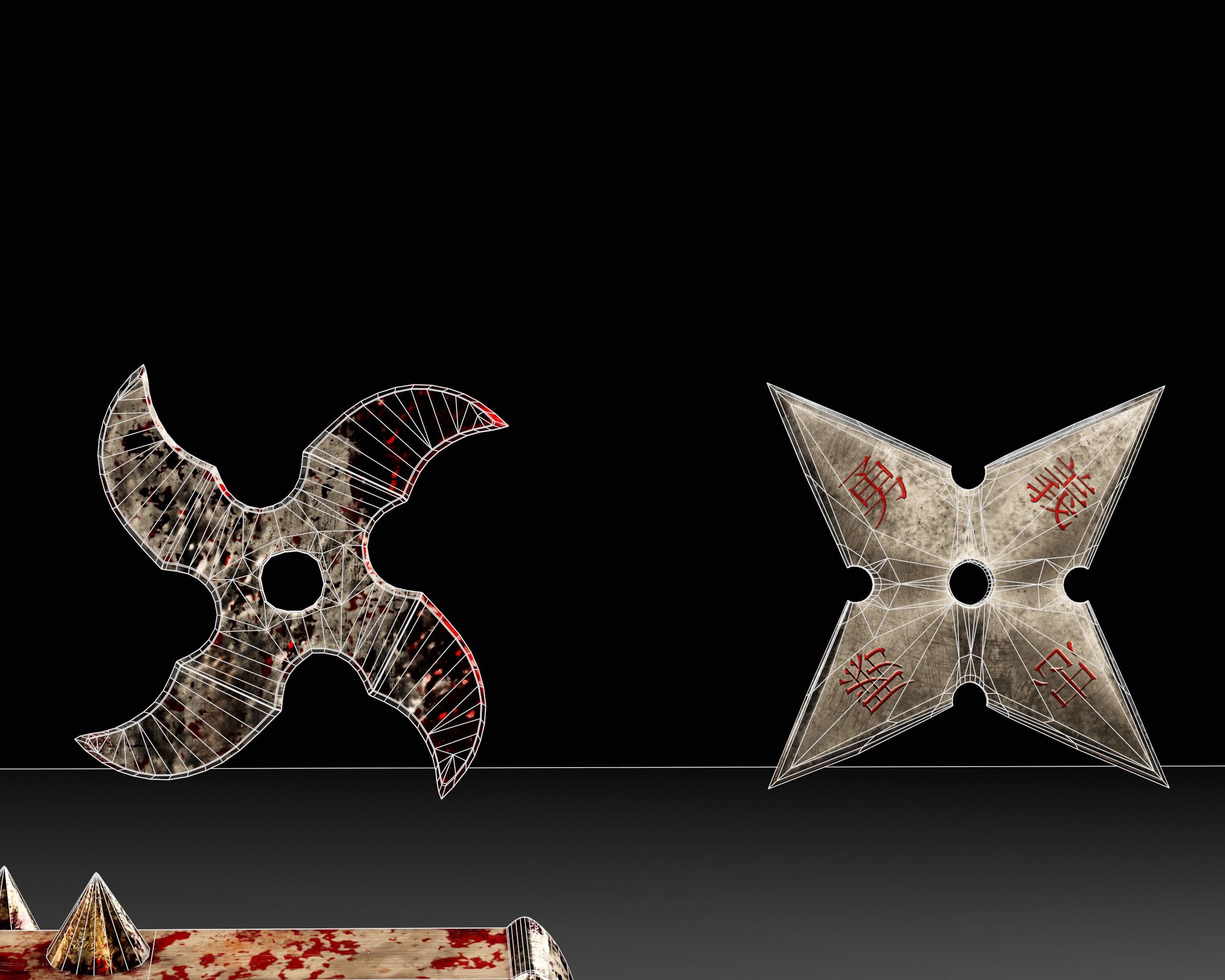 Tetsubo and Shurikens Low-poly 3D model_21