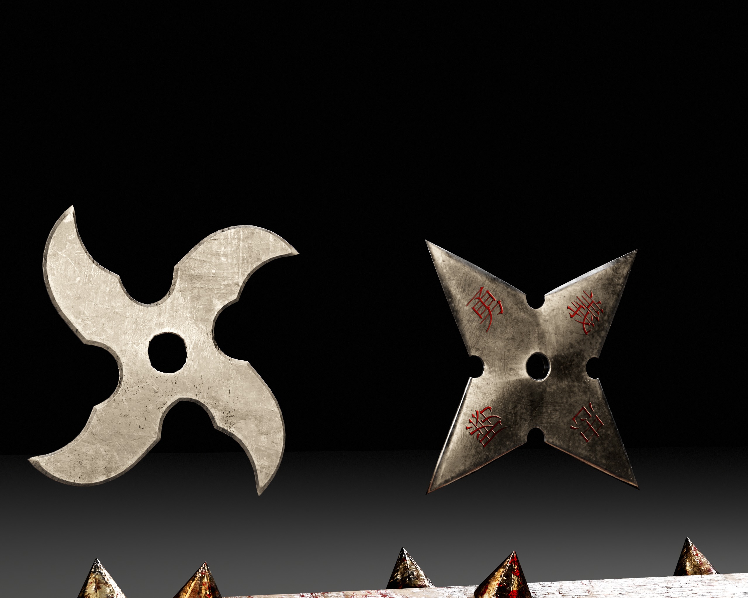 Tetsubo and Shurikens Low-poly 3D model_18