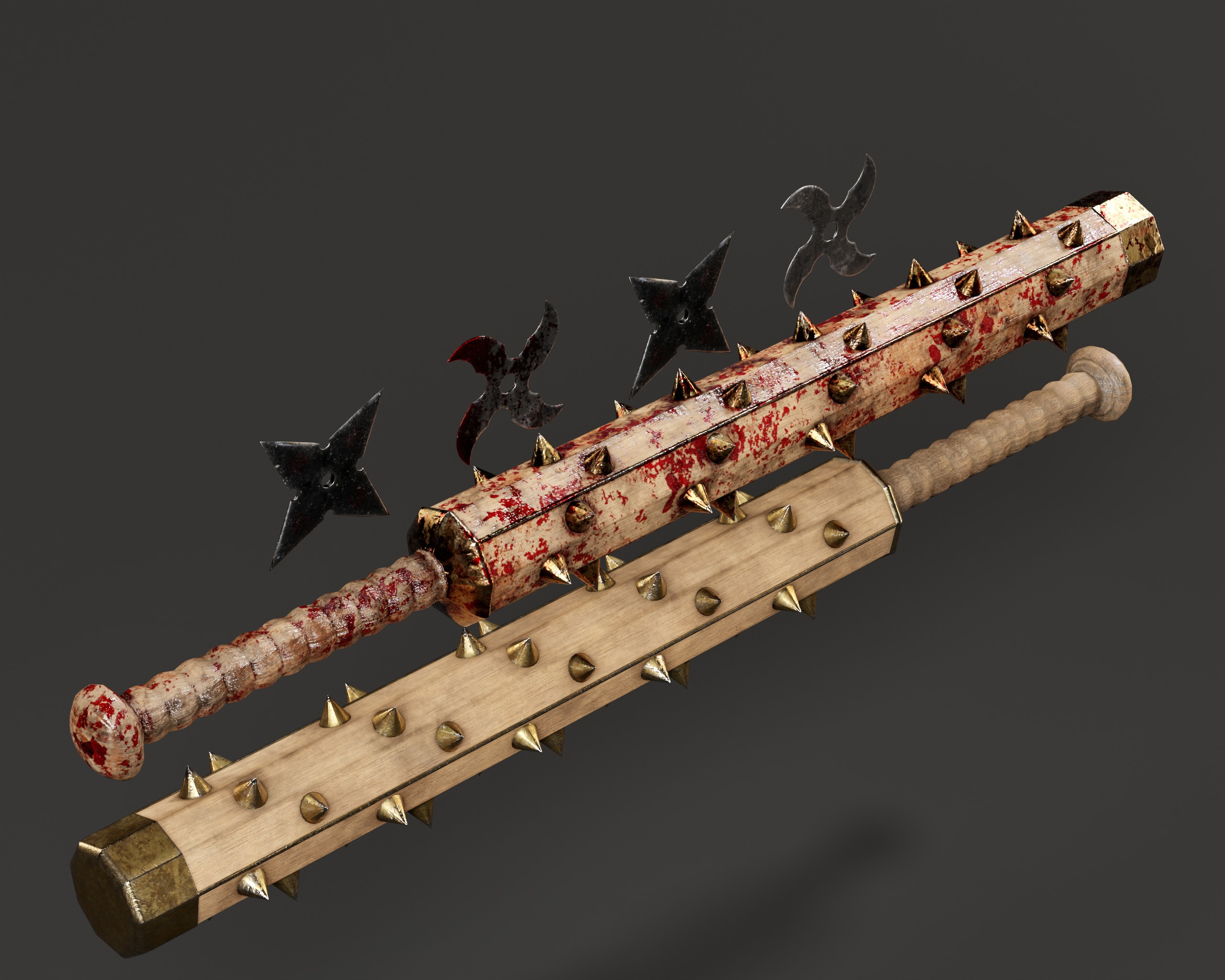 Tetsubo and Shurikens Low-poly 3D model_8