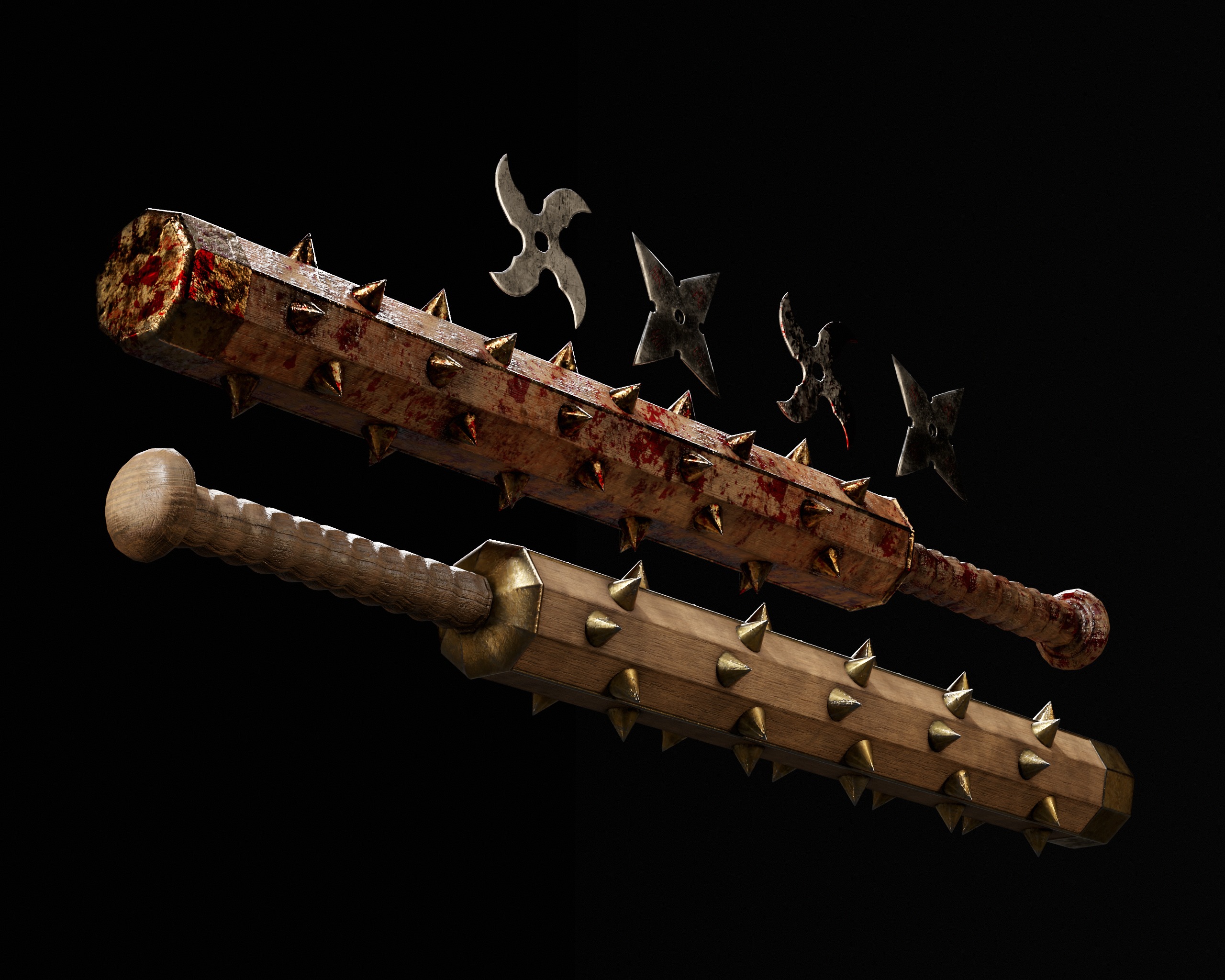 Tetsubo and Shurikens Low-poly 3D model_14