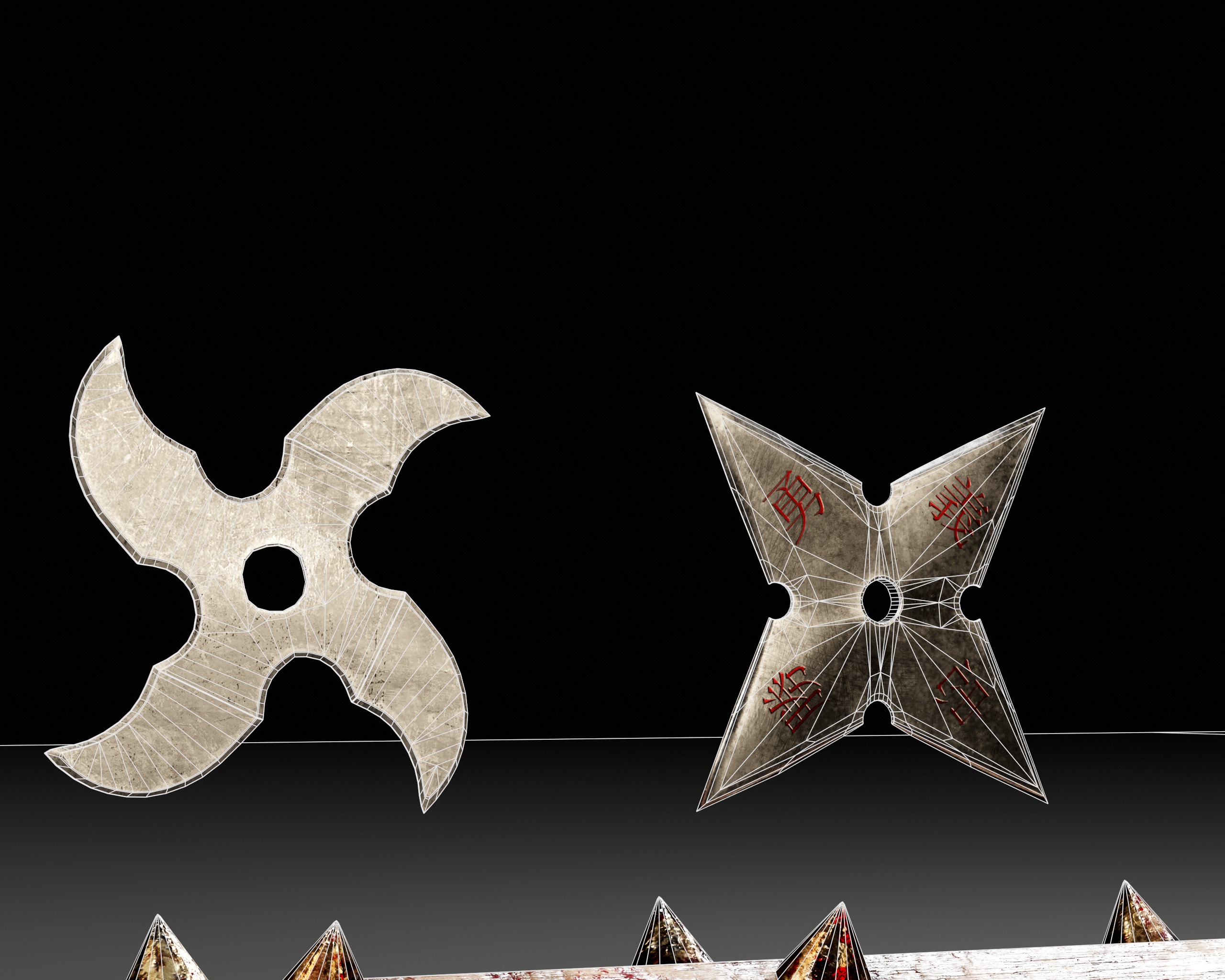 Tetsubo and Shurikens Low-poly 3D model_19