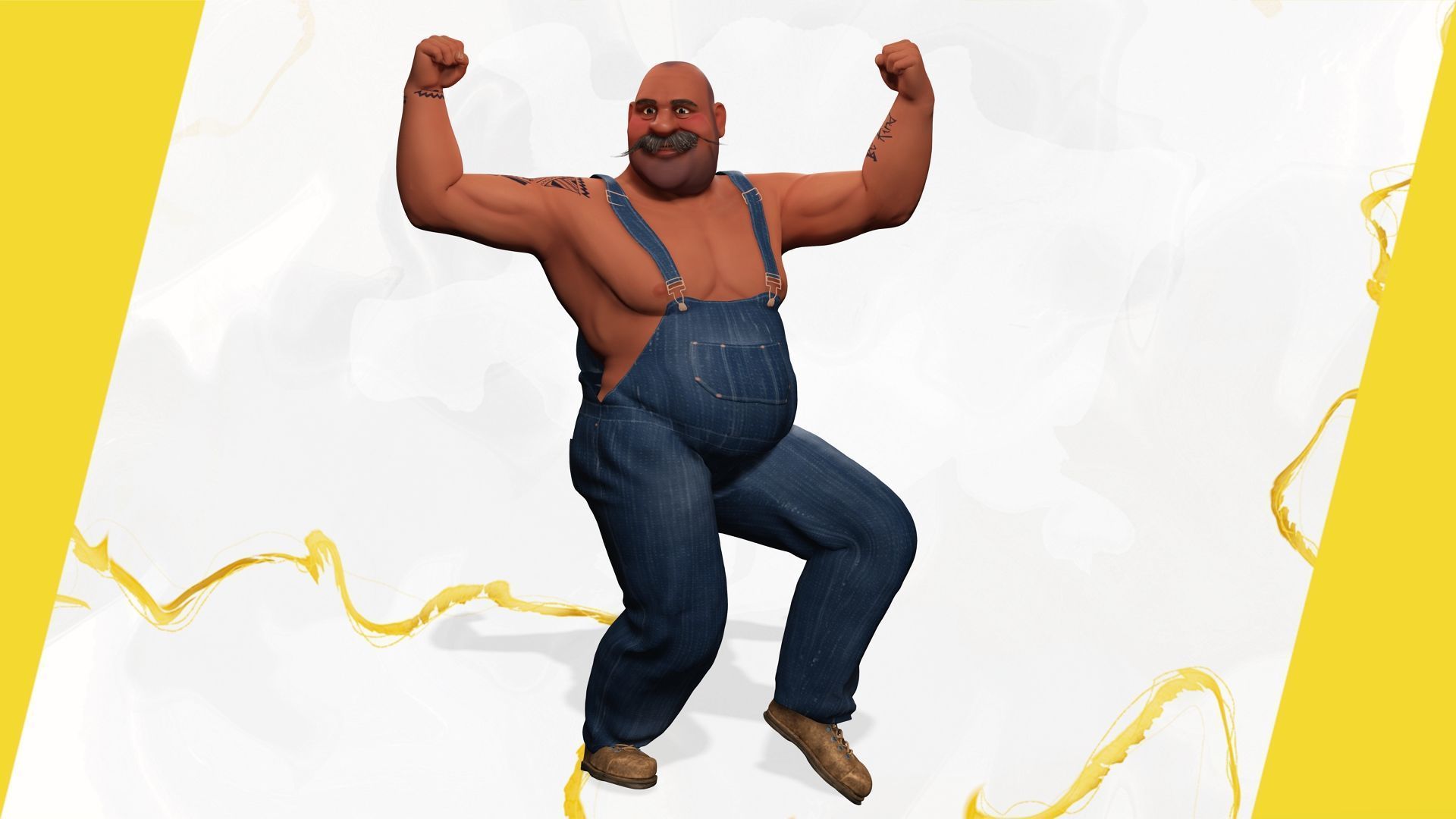 Cartoon Muscular Farmer with Tattoo and Moustache Low-poly 3D model_16