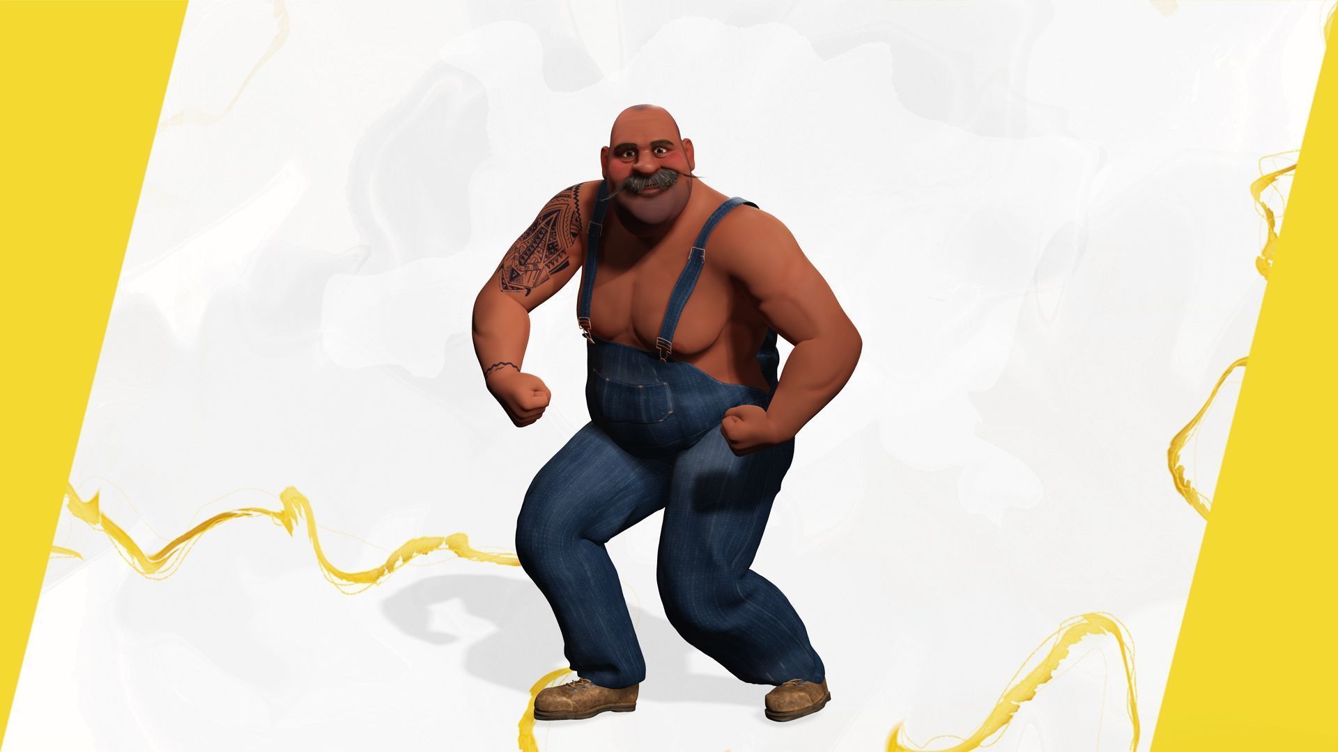 Cartoon Muscular Farmer with Tattoo and Moustache Low-poly 3D model_15