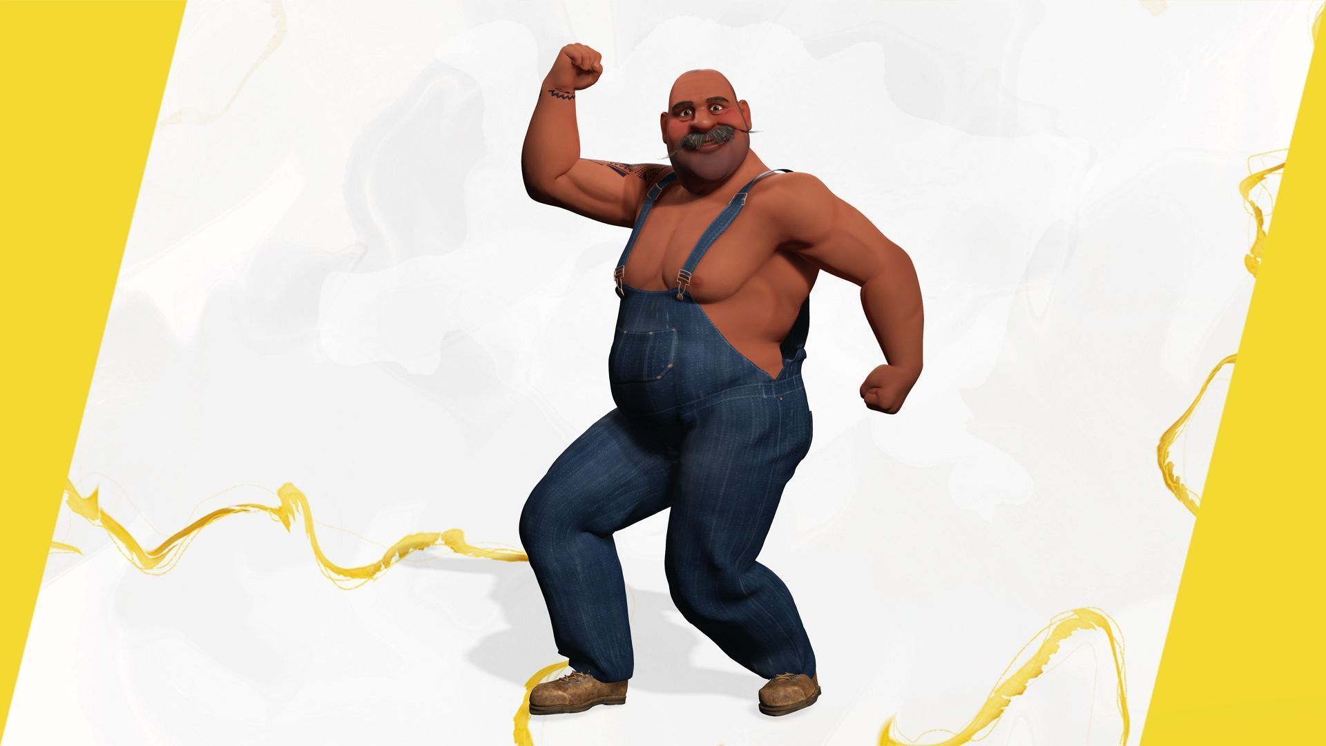 Cartoon Muscular Farmer with Tattoo and Moustache Low-poly 3D model_12