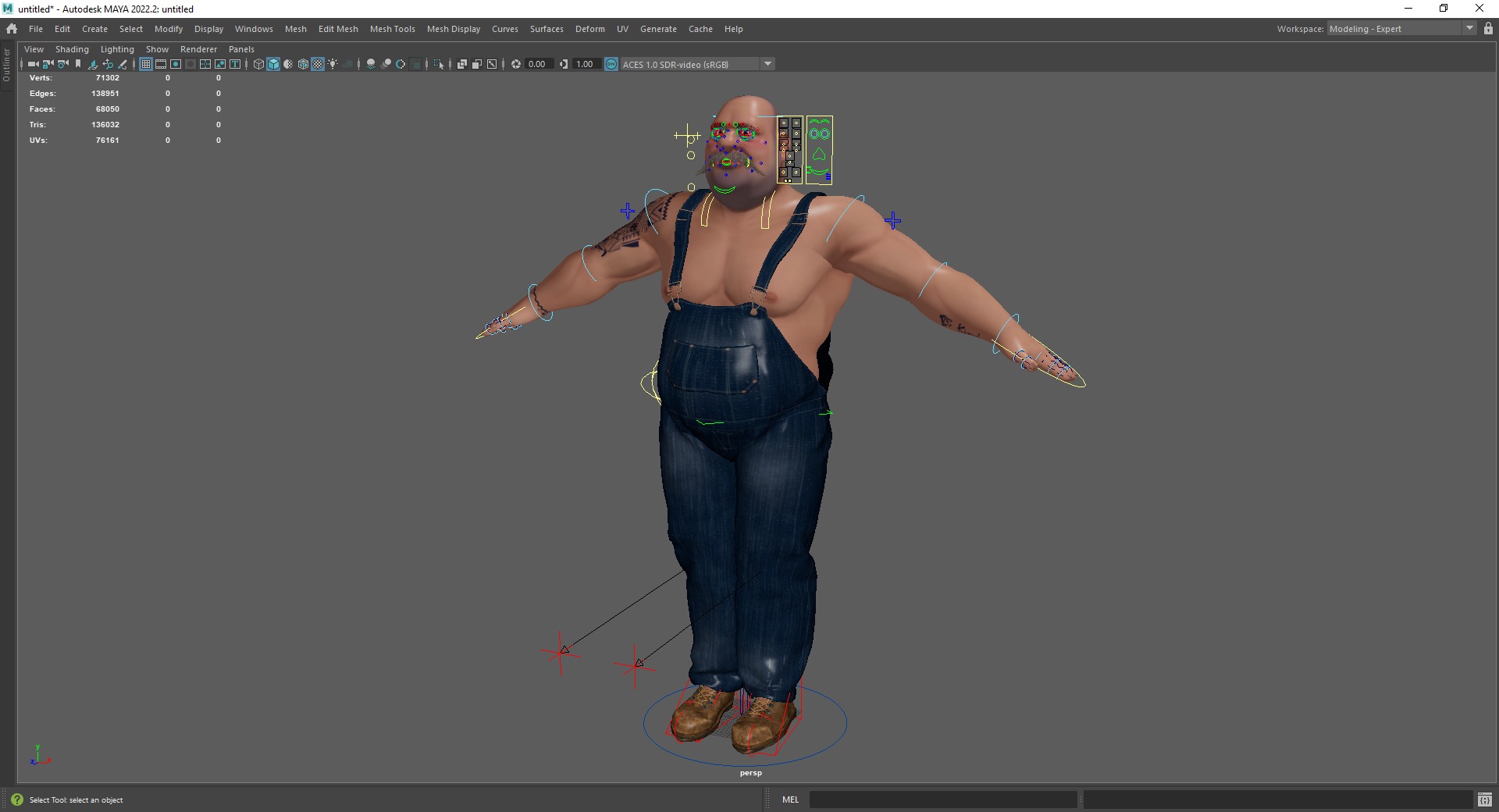 Cartoon Muscular Farmer with Tattoo and Moustache Low-poly 3D model_23