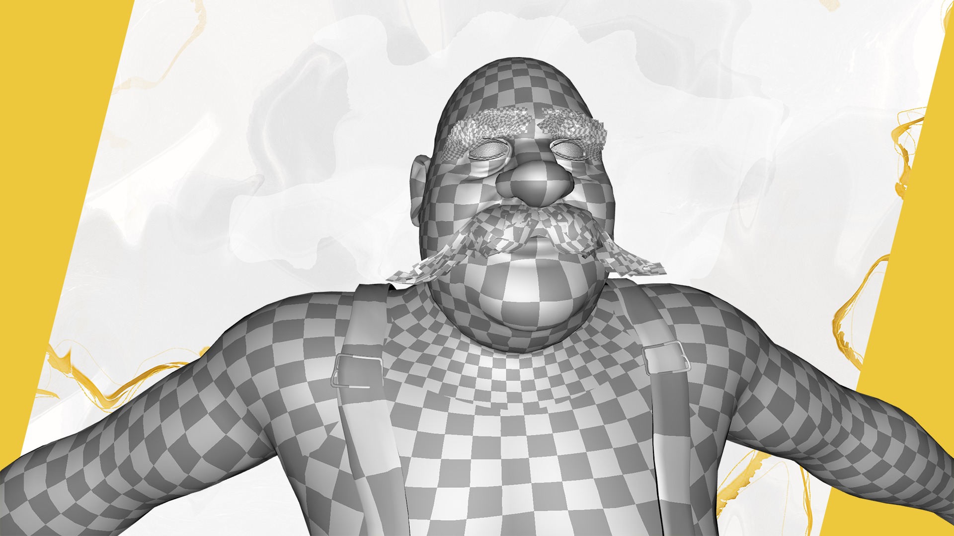 Cartoon Muscular Farmer with Tattoo and Moustache Low-poly 3D model_30