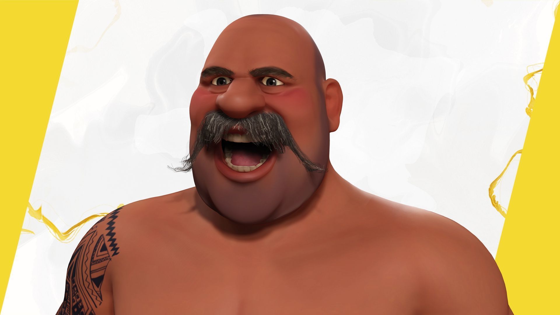 Cartoon Muscular Farmer with Tattoo and Moustache Low-poly 3D model_17