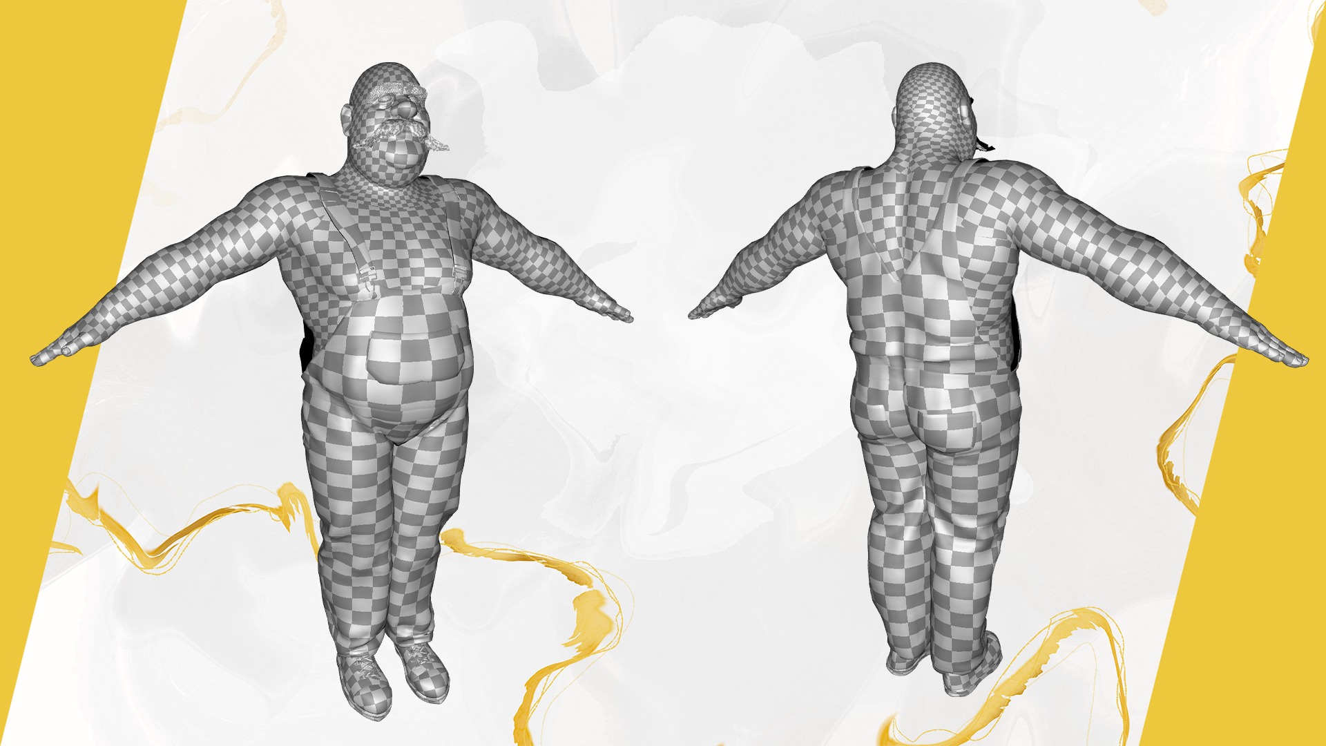 Cartoon Muscular Farmer with Tattoo and Moustache Low-poly 3D model_29