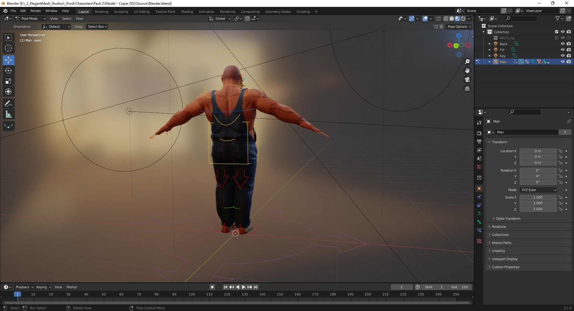 Cartoon Muscular Farmer with Tattoo and Moustache Low-poly 3D model_21