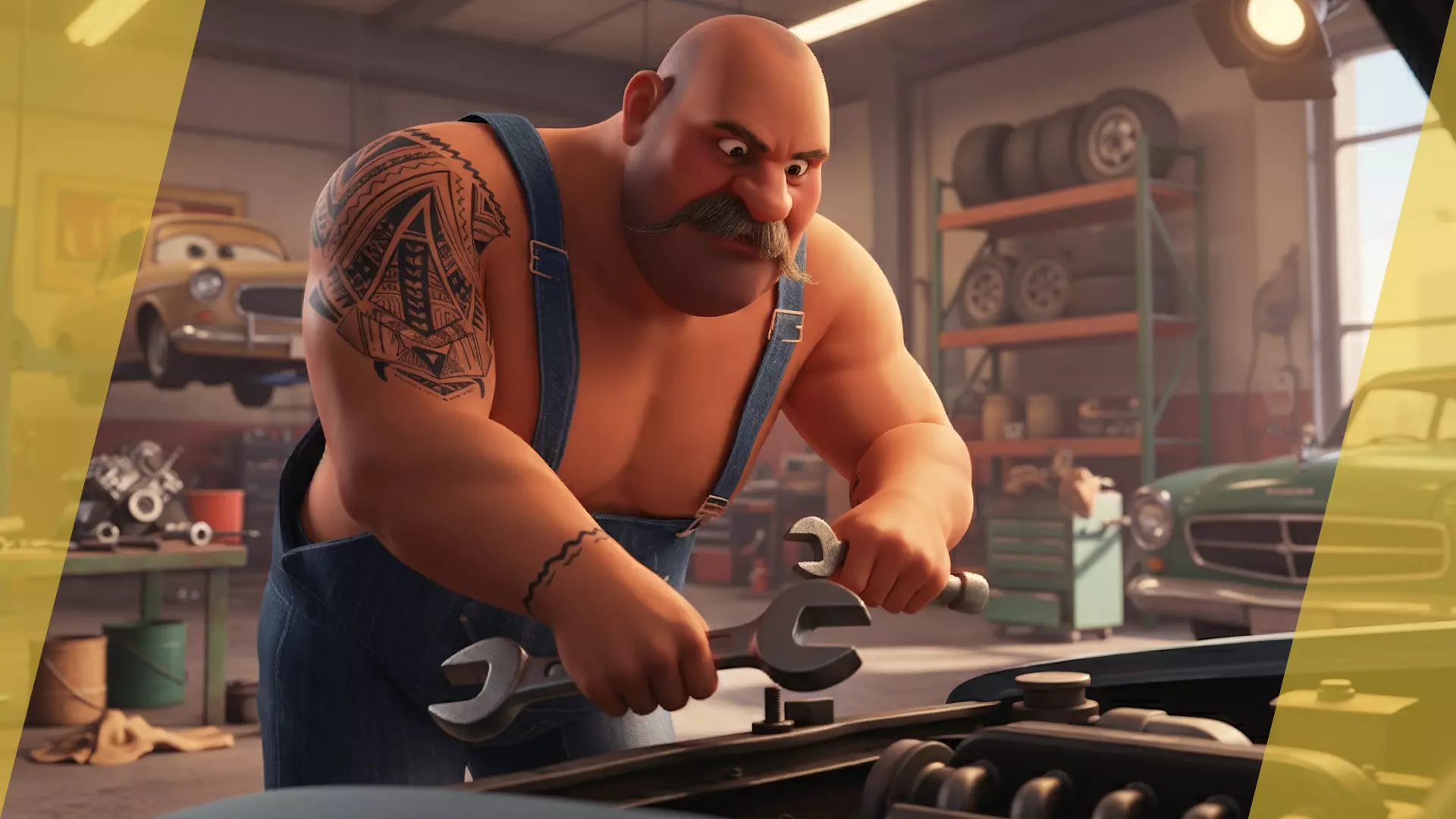 Cartoon Muscular Farmer with Tattoo and Moustache Low-poly 3D model_32