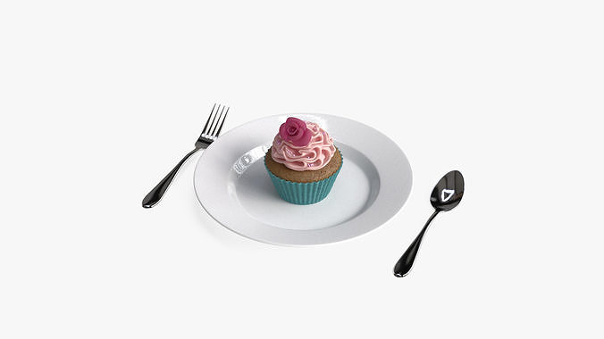 Cupcake on Plate 3D model 5