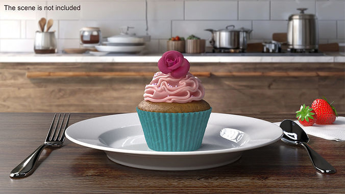 Cupcake on Plate 3D model