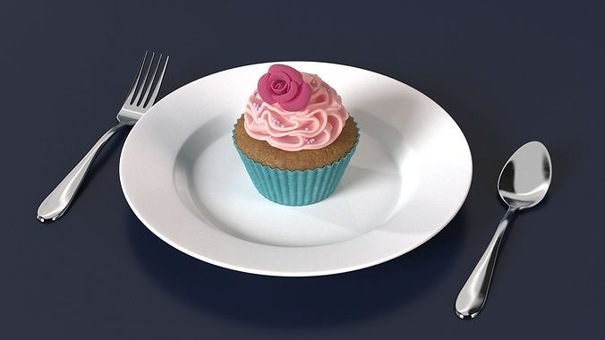 Cupcake on Plate 3D model 3