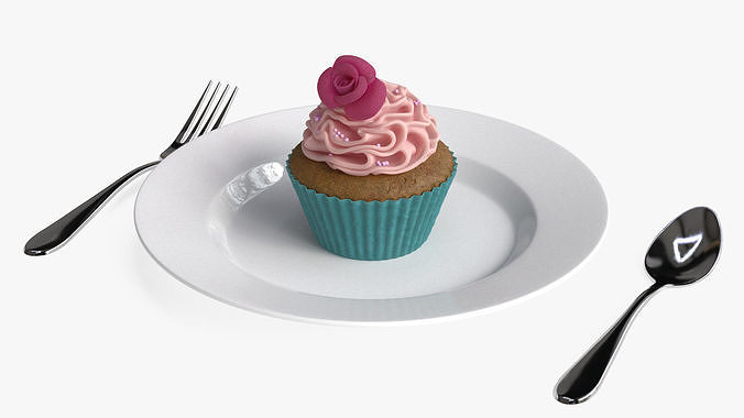 Cupcake on Plate 3D model 6