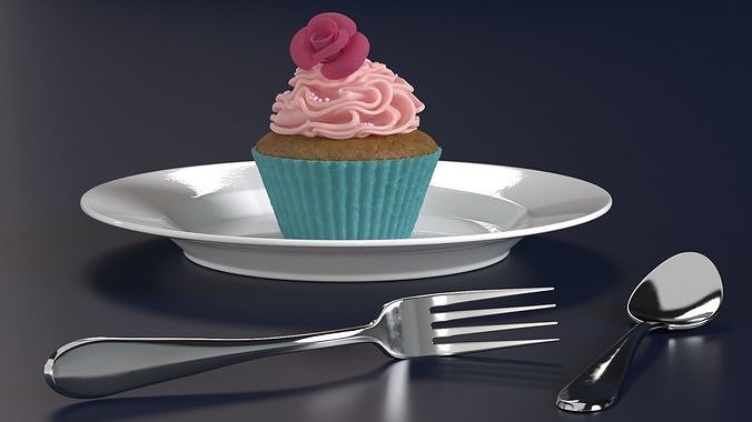 Cupcake on Plate 3D model 4