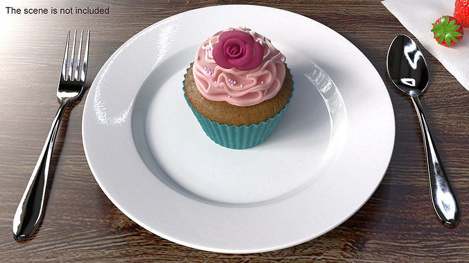 Cupcake on Plate 3D model 2