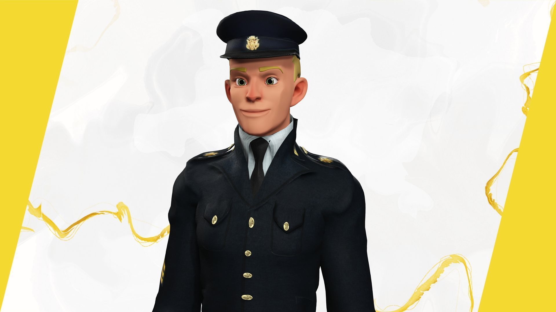 Cartoon Police Officer in Uniform Low-poly 3D model_16
