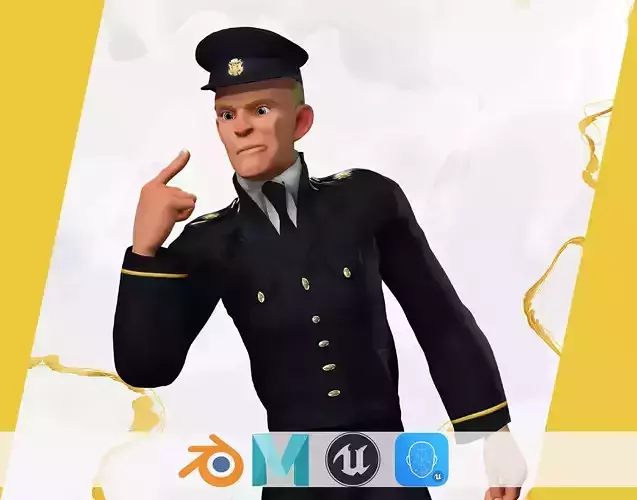 Cartoon Police Officer in Uniform Low-poly 3D model
