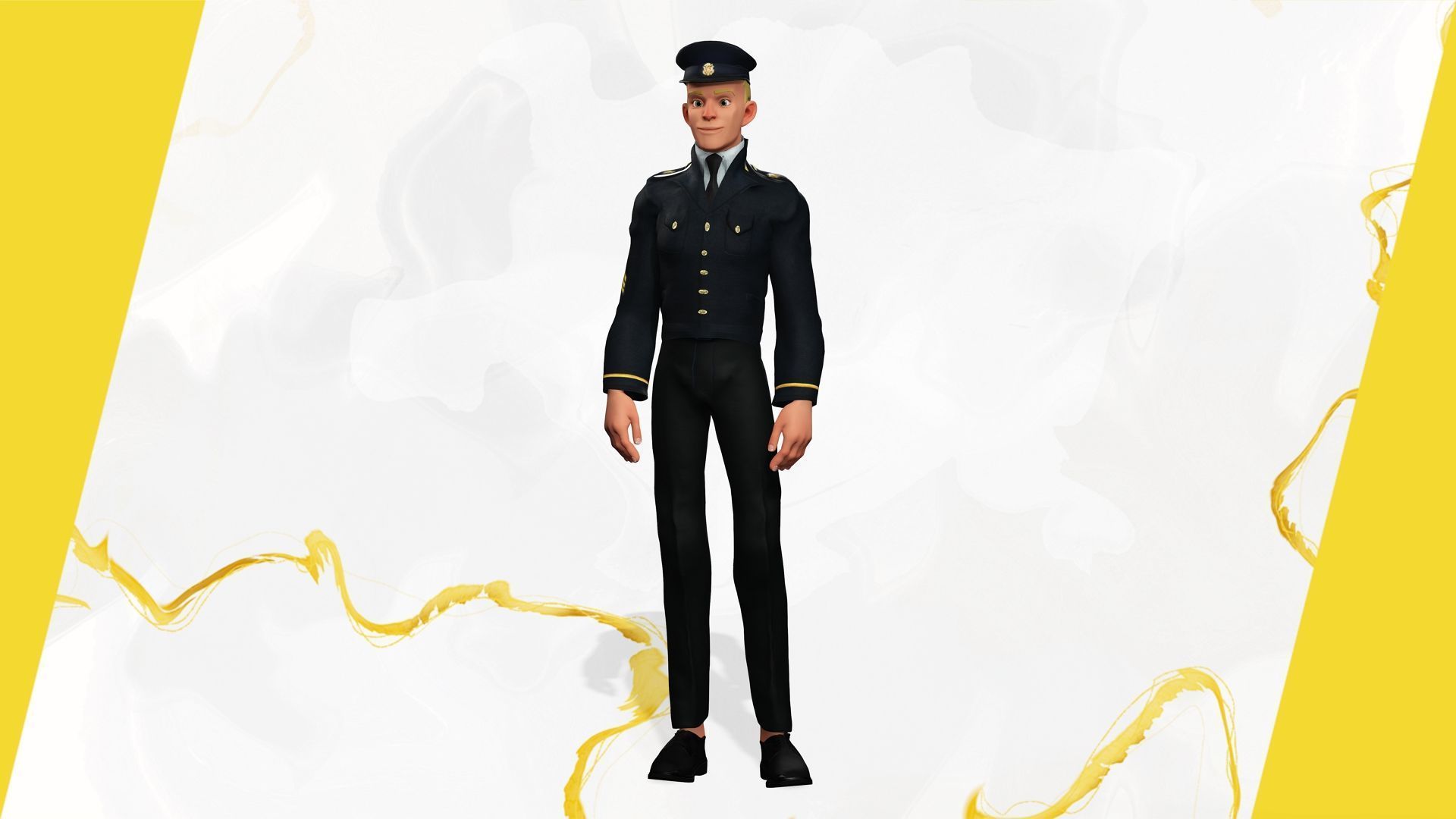 Cartoon Police Officer in Uniform Low-poly 3D model_11