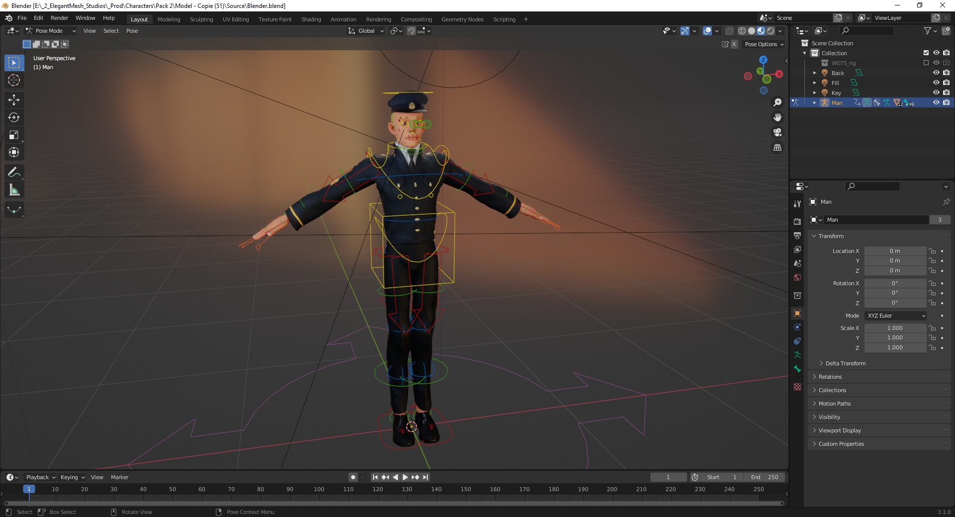 Cartoon Police Officer in Uniform Low-poly 3D model_19
