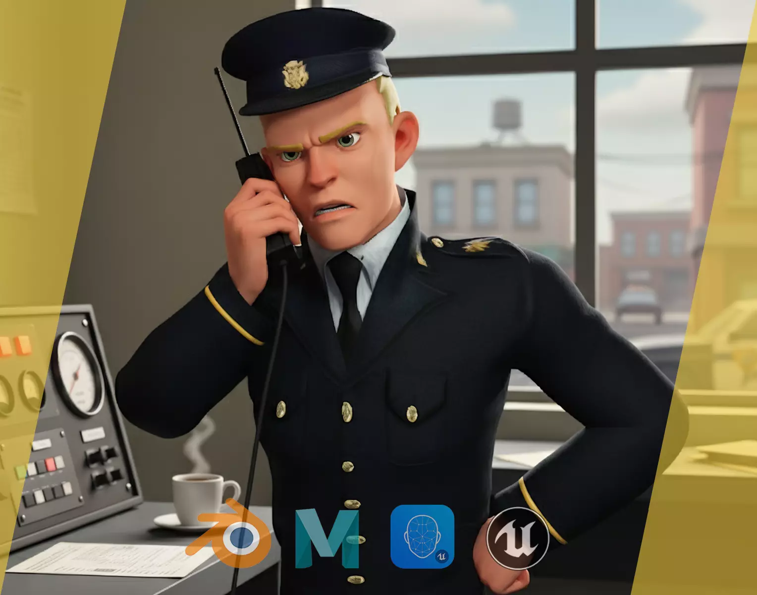 Cartoon Police Officer in Uniform Low-poly 3D model_0