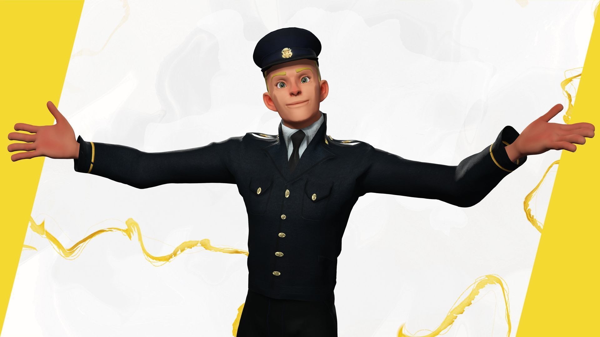 Cartoon Police Officer in Uniform Low-poly 3D model_7
