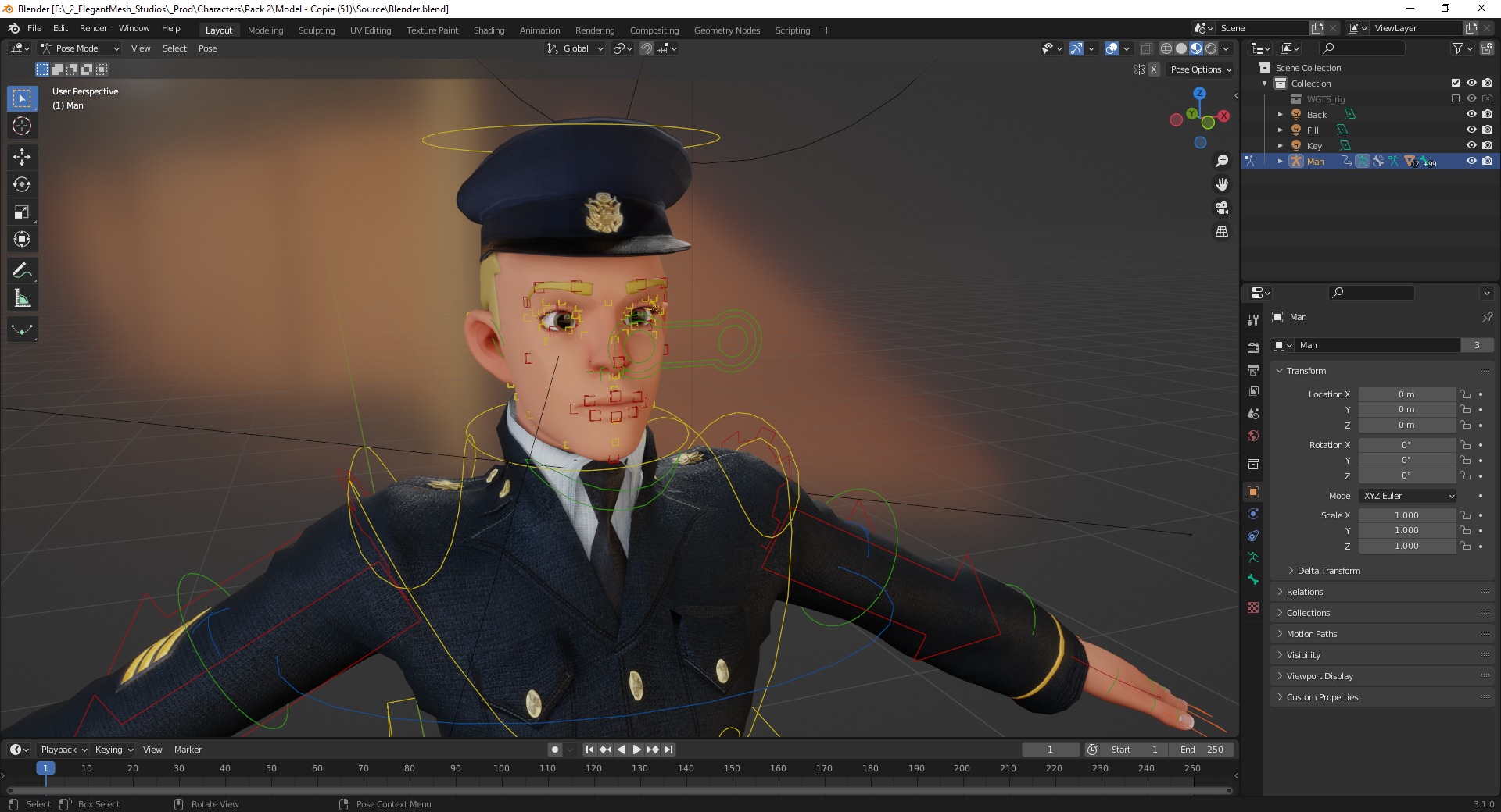 Cartoon Police Officer in Uniform Low-poly 3D model_20