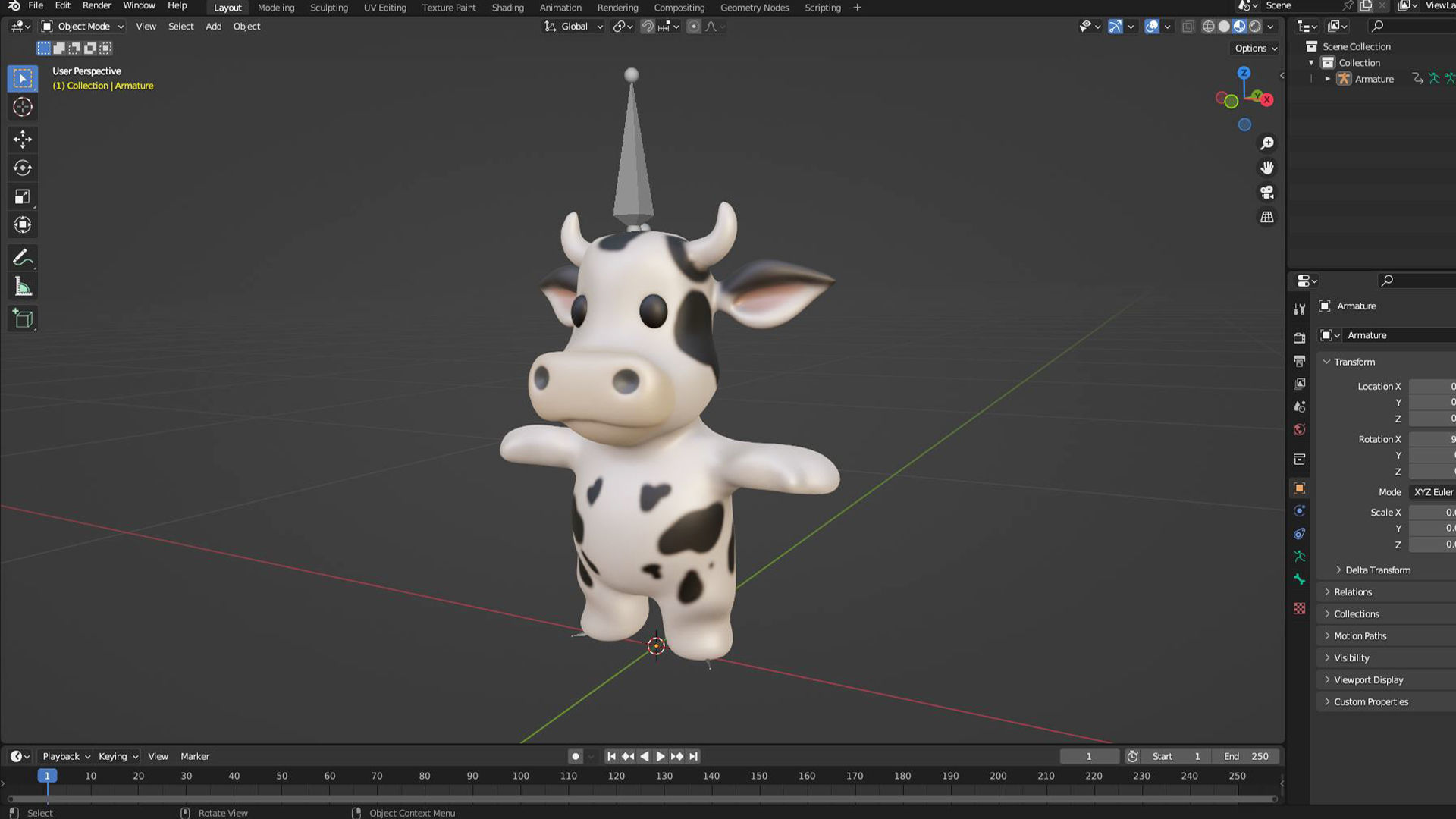 Little animal baby - Cow cute - Animated Low-poly 3D model_3