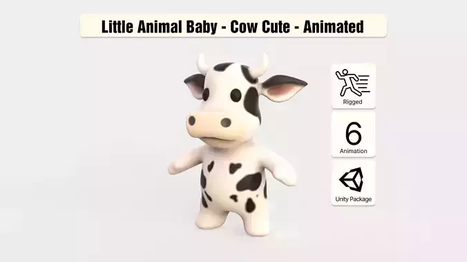 Little animal baby - Cow cute - Animated Low-poly 3D model