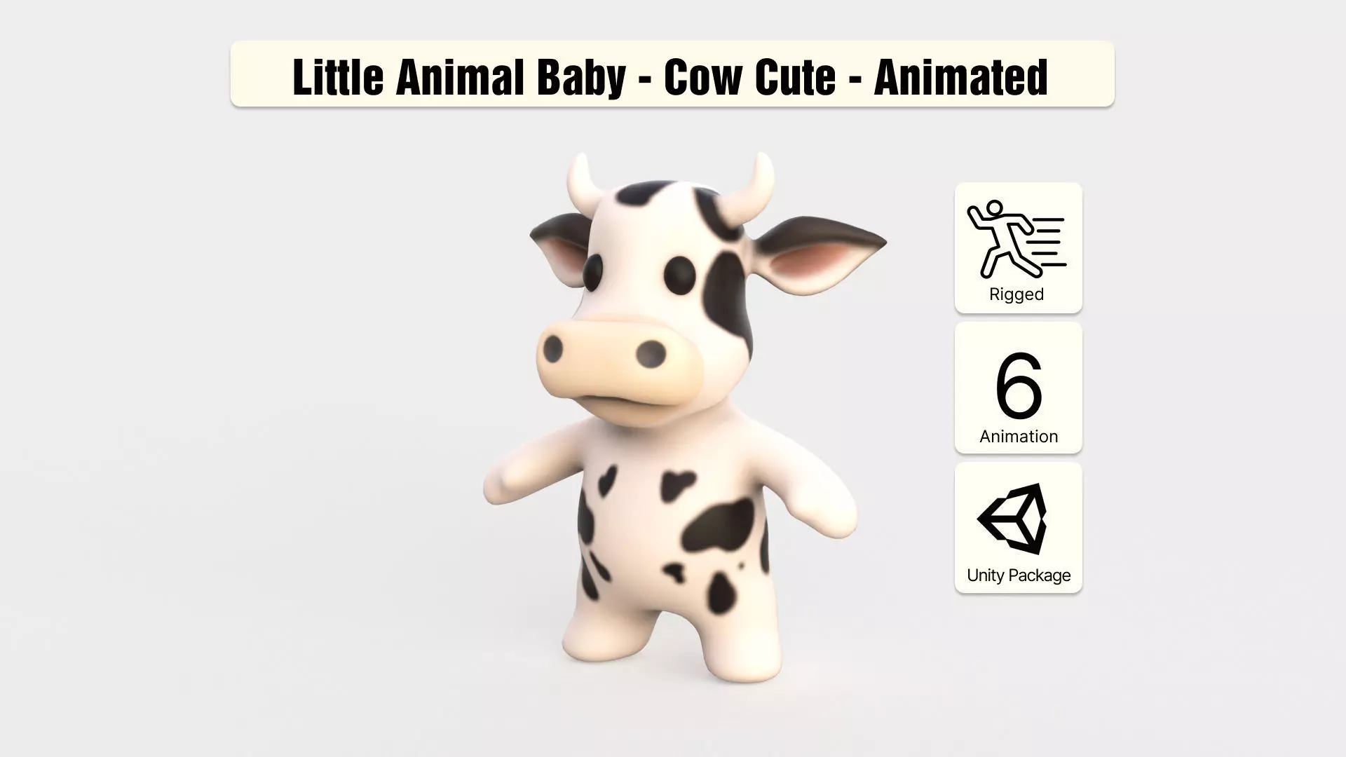 Little animal baby - Cow cute - Animated Low-poly 3D model_0