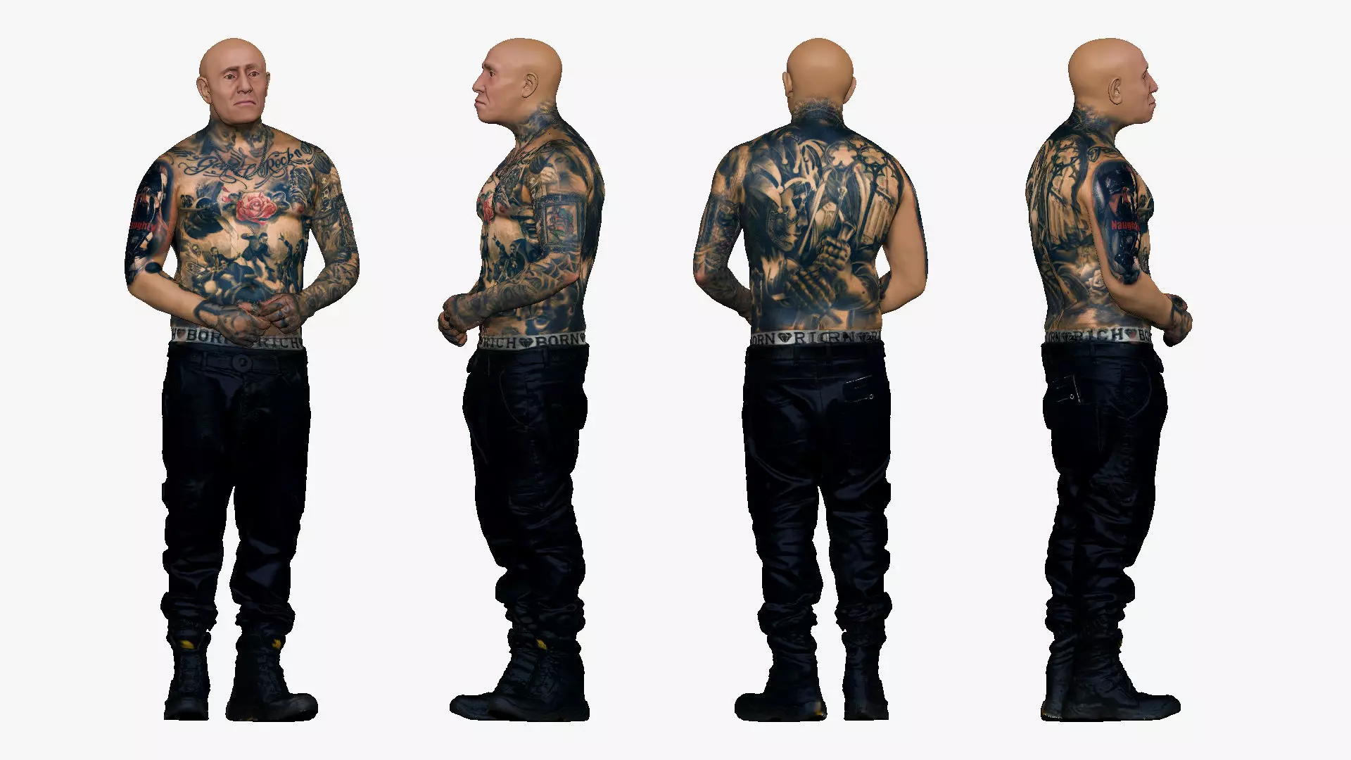 001533 Bald Tattooed Man 3D Model 3D model