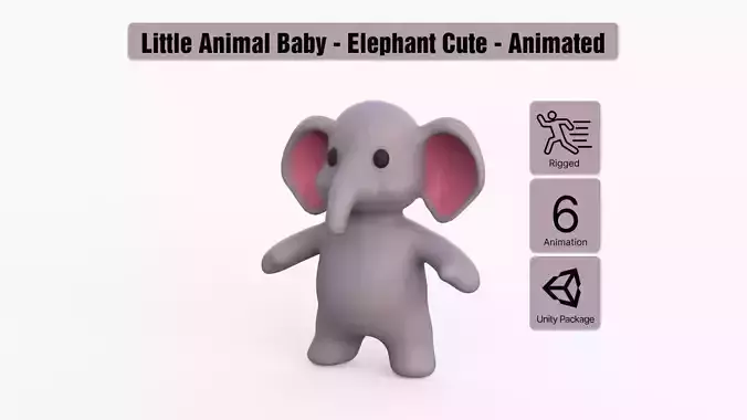 Little animal baby - Elephant cute - Animated Low-poly 3D model