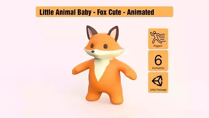 Little animal baby - Fox cute - Animated  Low-poly 3D model