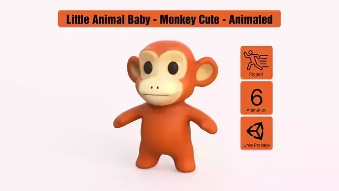 Little animal baby - Monkey cute - Animated  Low-poly 3D model