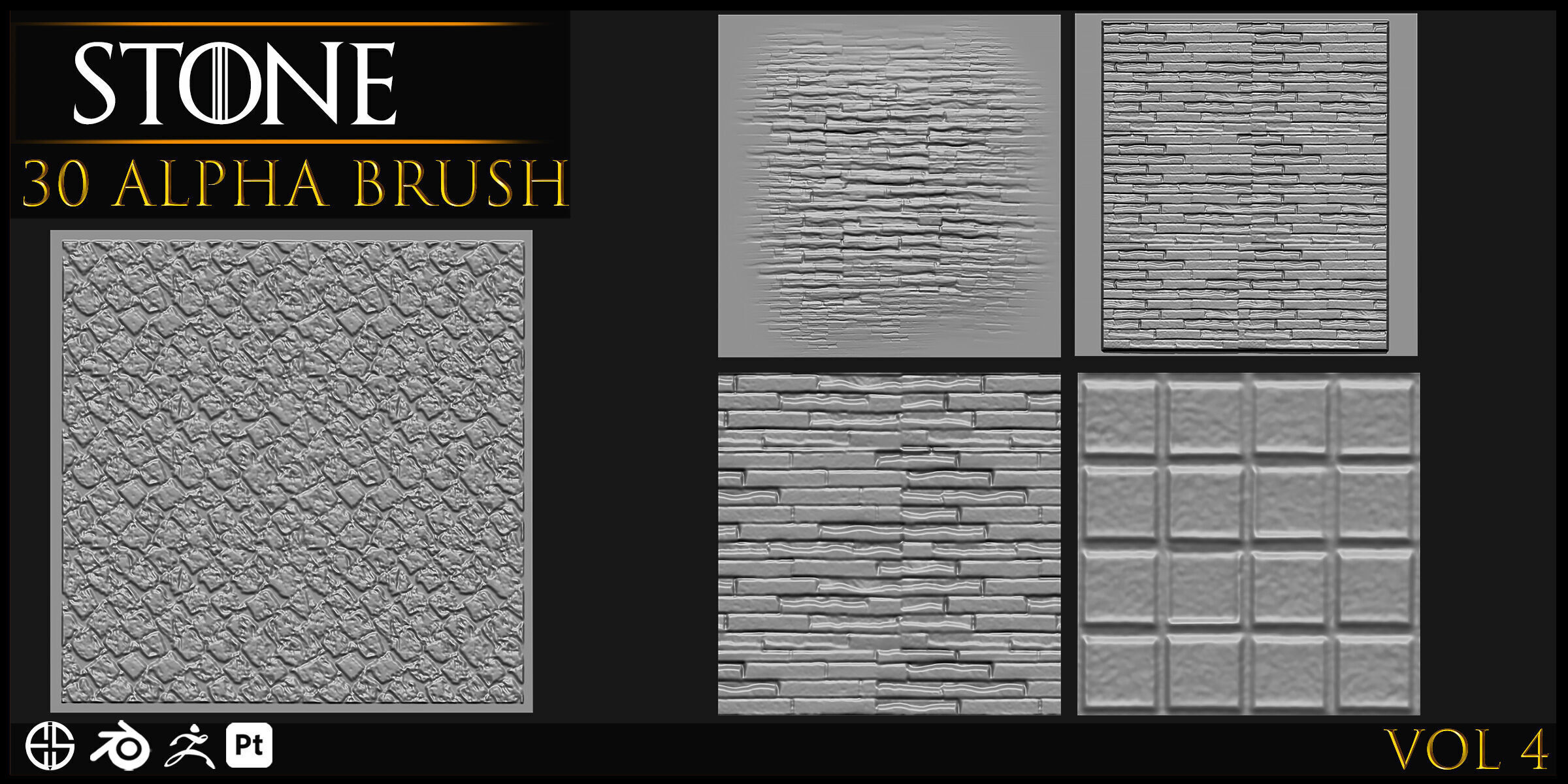 30 Real Stone Alpha Brushes-Blender Alpha Brush - Zbrush Brush 3D model_8