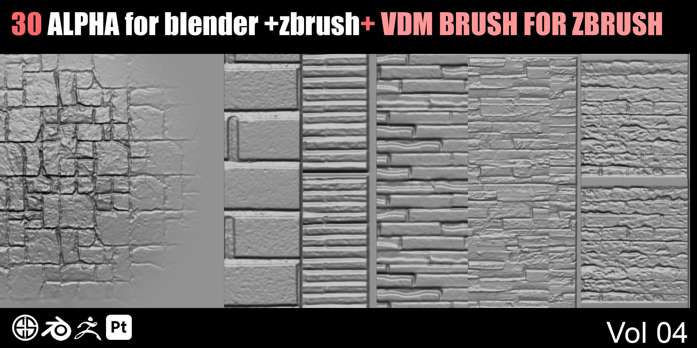 30 Real Stone Alpha Brushes-Blender Alpha Brush - Zbrush Brush 3D model_11