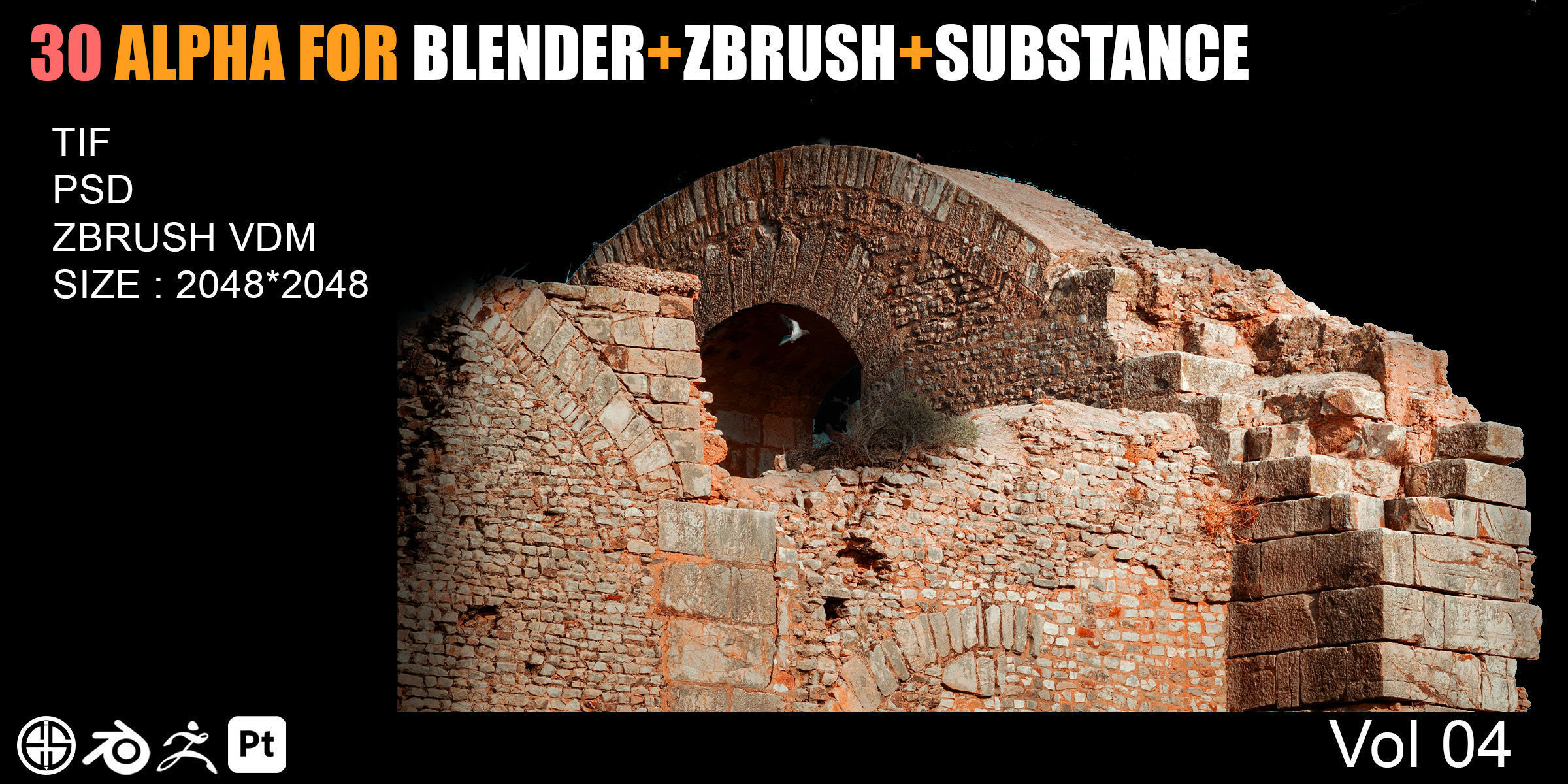 30 Real Stone Alpha Brushes-Blender Alpha Brush - Zbrush Brush 3D model_4
