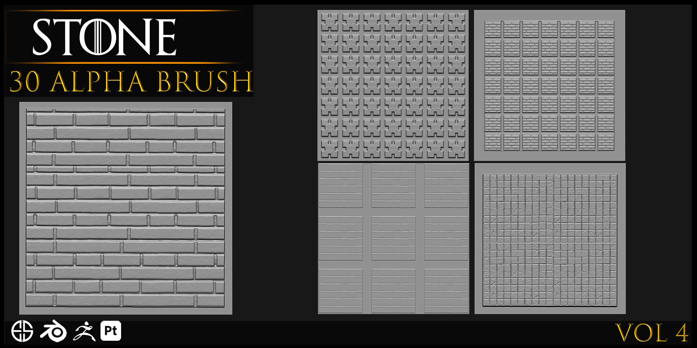 30 Real Stone Alpha Brushes-Blender Alpha Brush - Zbrush Brush 3D model_15